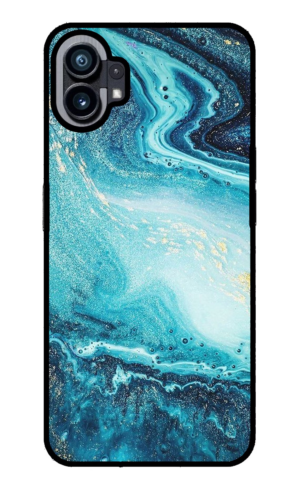 Blue Glitter Marble Nothing Phone 1 Glass Case Back Cover by Casekaro