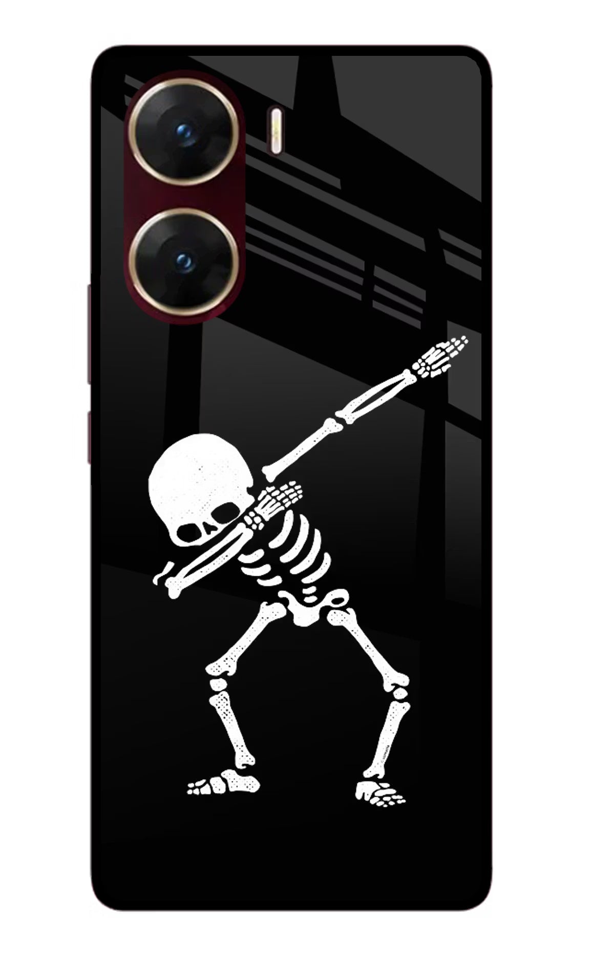 Dabbing Skeleton Art Vivo V29E Glass Case - Dabbing Skeleton Art Vivo V29E Glass Case Dabbing Skeleton Art Vivo V29E Glass Case