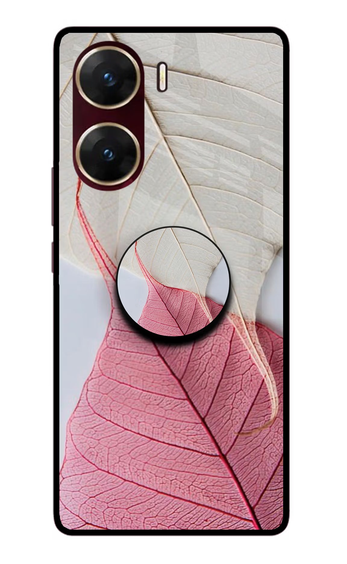White Pink Leaf Vivo V29E Glass Case - White Pink Leaf Vivo V29E Glass Case White Pink Leaf Vivo V29E Glass Case