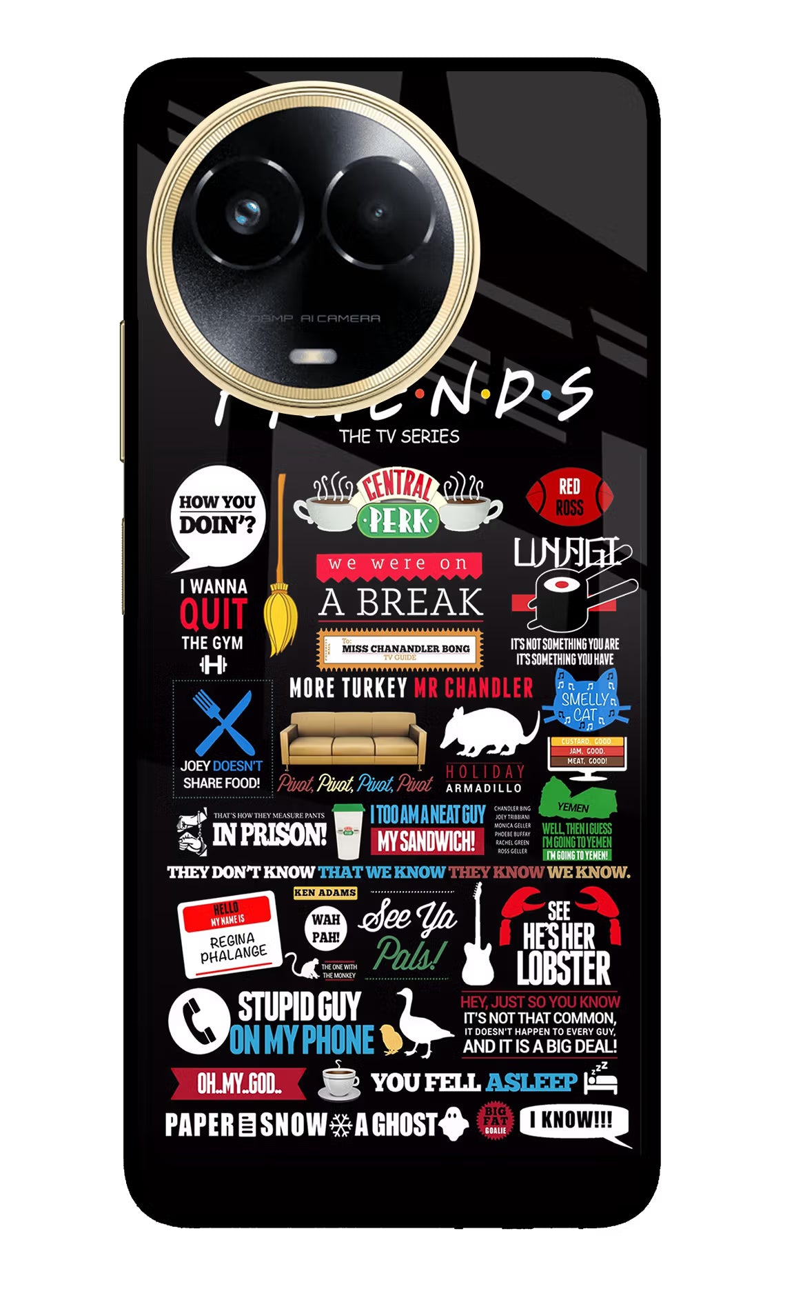 FRIENDS Realme 11 5G/11X 5G/C67 Glass Case - FRIENDS Realme 11 5G/11X 5G/C67 Glass Case FRIENDS Realme 11 5G/11X 5G/C67 Glass Case