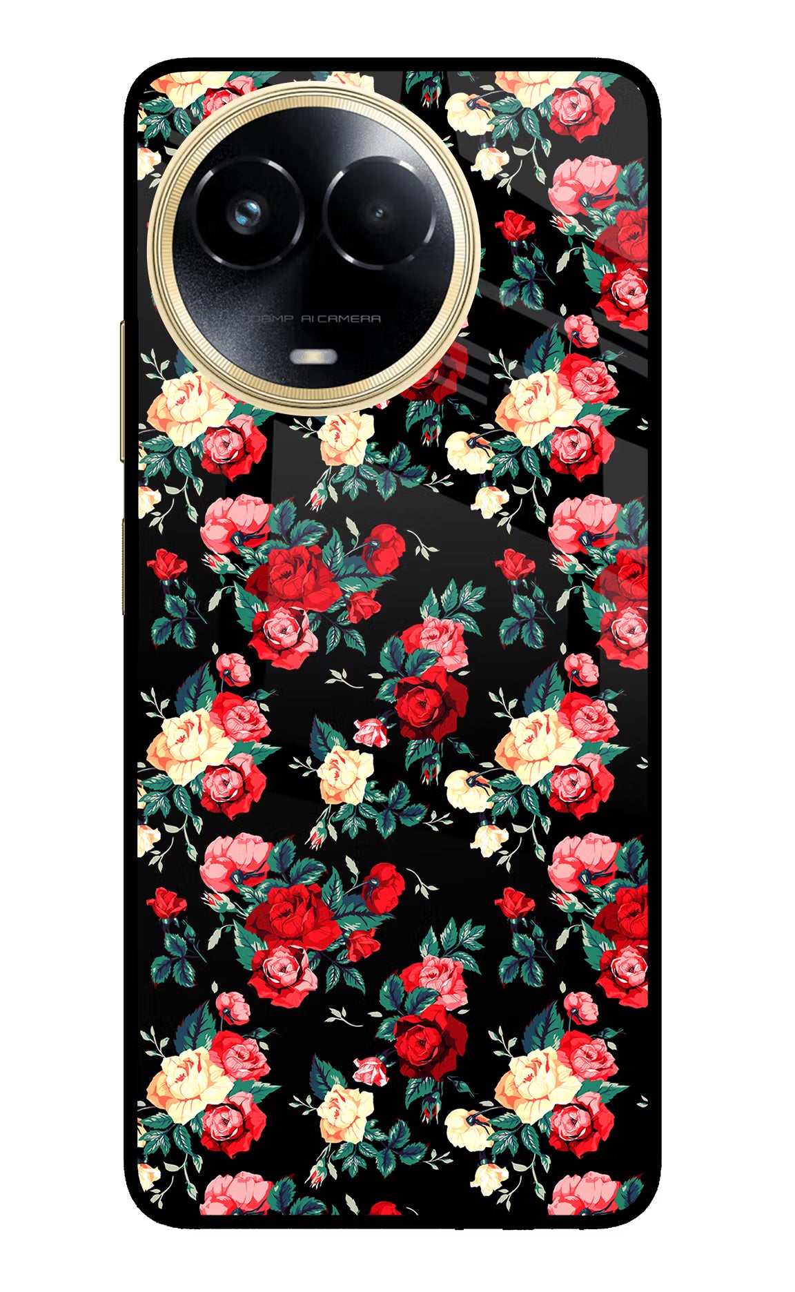 Rose Pattern Realme 11 5G/11X 5G/C67 Glass Case - Rose Pattern Realme 11 5G/11X 5G/C67 Glass Case Rose Pattern Realme 11 5G/11X 5G/C67 Glass Case