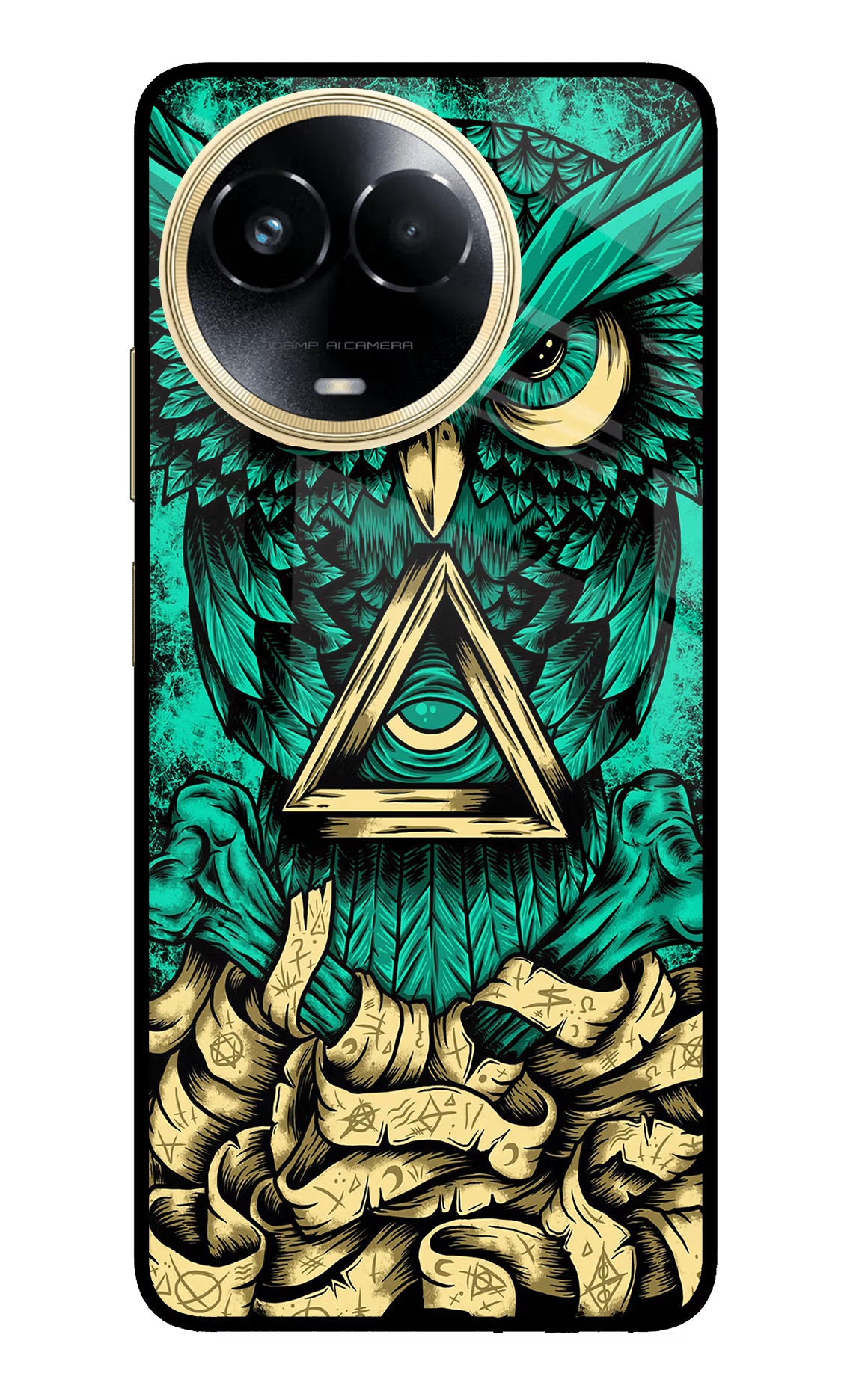 Green Owl Realme 11 5G/11X 5G/C67 Glass Case - Green Owl Realme 11 5G/11X 5G/C67 Glass Case Green Owl Realme 11 5G/11X 5G/C67 Glass Case
