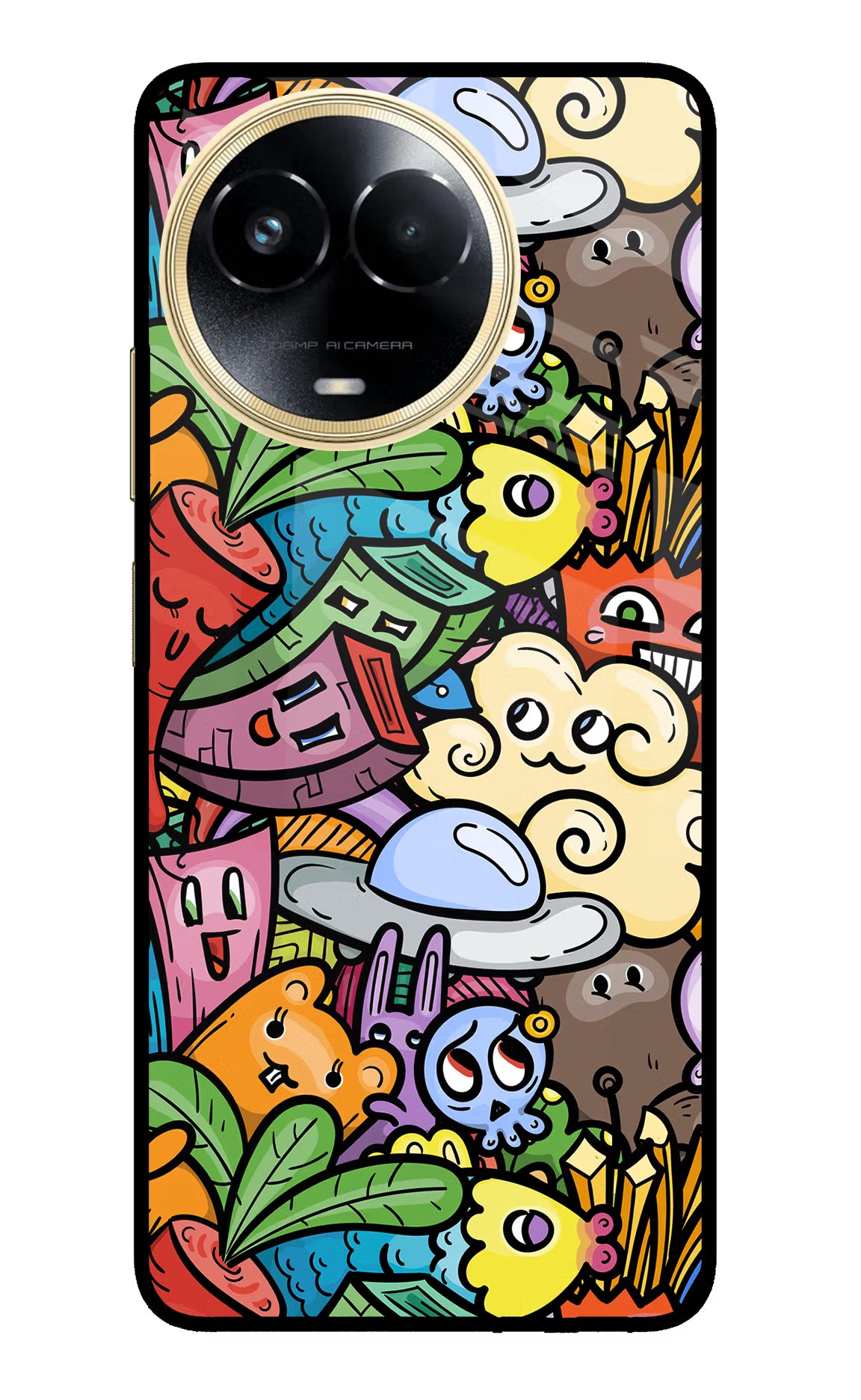 Veggie Doodle Realme 11 5G/11X 5G/C67 Glass Case - Veggie Doodle Realme 11 5G/11X 5G/C67 Glass Case Veggie Doodle Realme 11 5G/11X 5G/C67 Glass Case