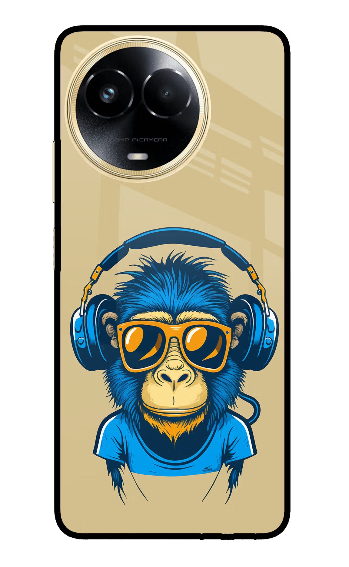 Monkey Headphone Realme 11 5G/11X 5G/C67 Glass Case - Monkey Headphone Realme 11 5G/11X 5G/C67 Glass Case Monkey Headphone Realme 11 5G/11X 5G/C67 Glass Case