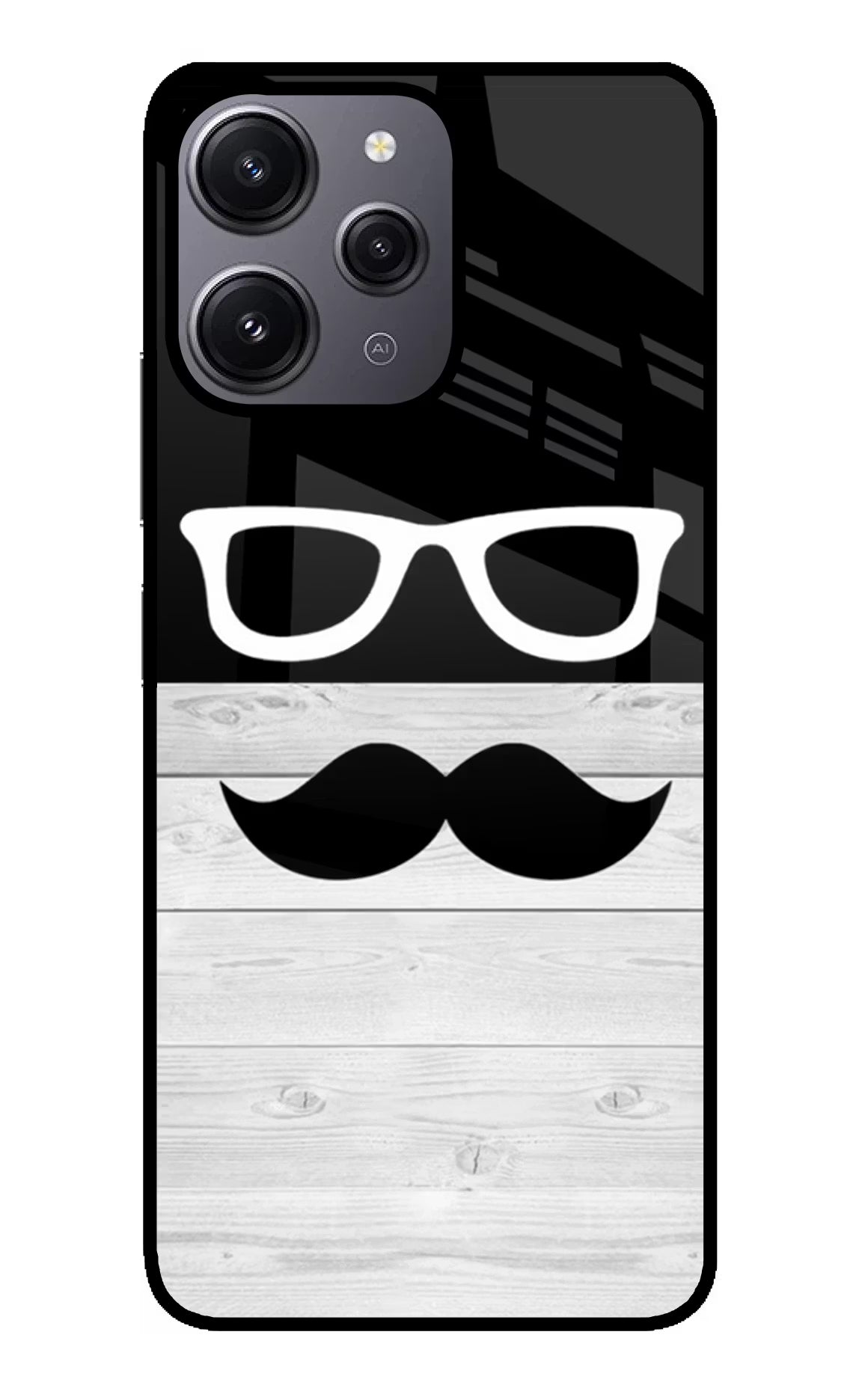Mustache Redmi 12 4G Glass Case Back Cover by Casekaro