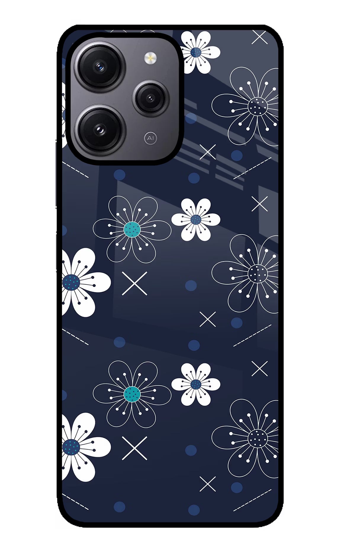 Flowers Redmi 12 4G Glass Case Back Cover by Casekaro