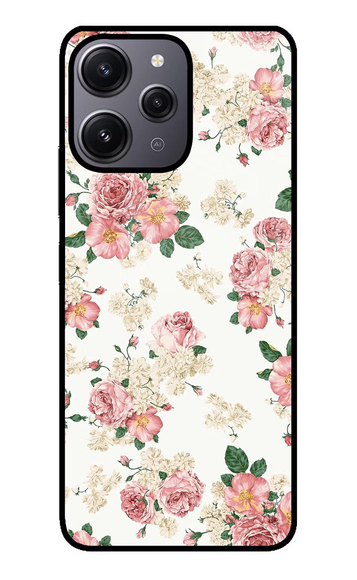 Flowers Redmi 12 4G Glass Case Back Cover by Casekaro