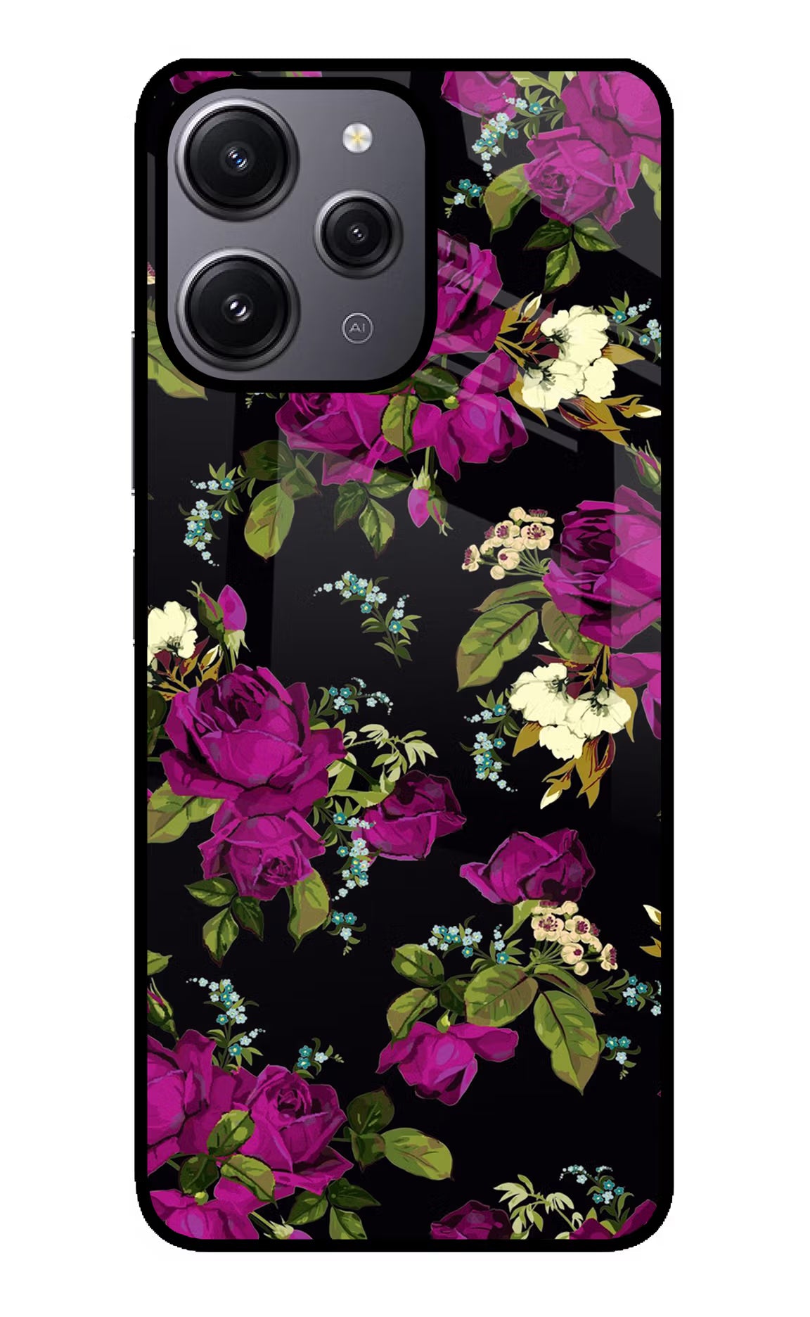 Flowers Redmi 12 4G Glass Case Back Cover by Casekaro