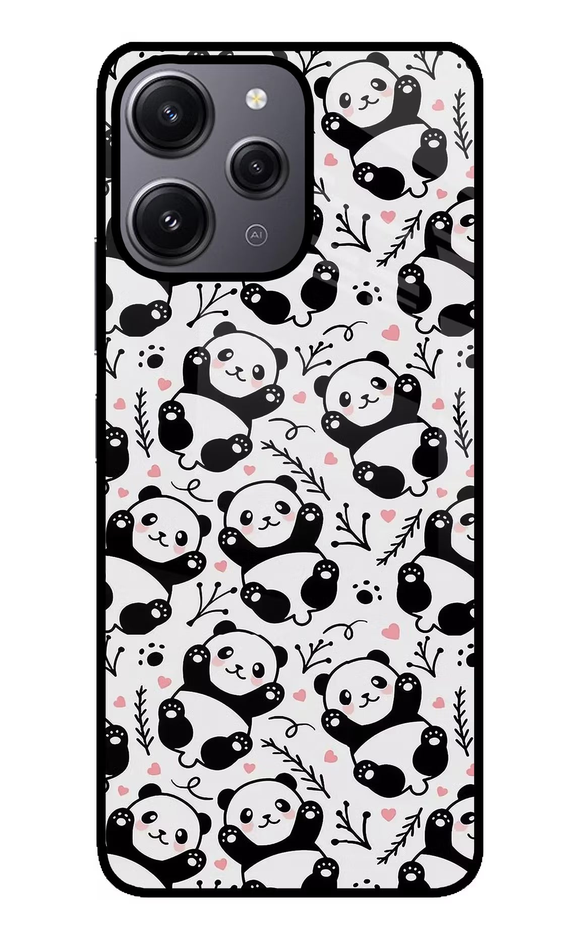 Cute Panda Redmi 12 4G Glass Case Back Cover by Casekaro