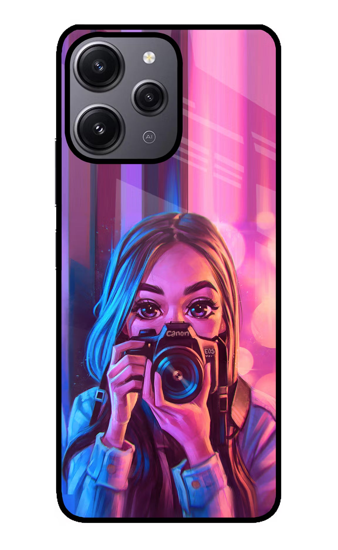 Girl Photographer Redmi 12 4G Glass Case Back Cover by Casekaro