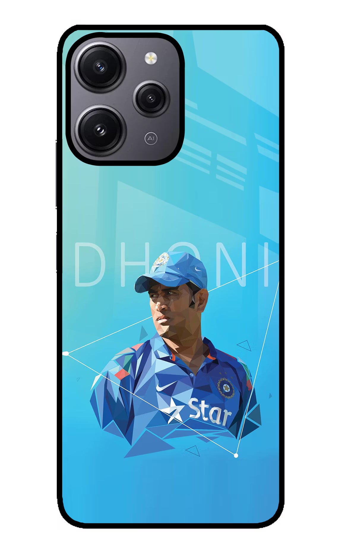 Dhoni Artwork Redmi 12 4G Glass Case Back Cover by Casekaro