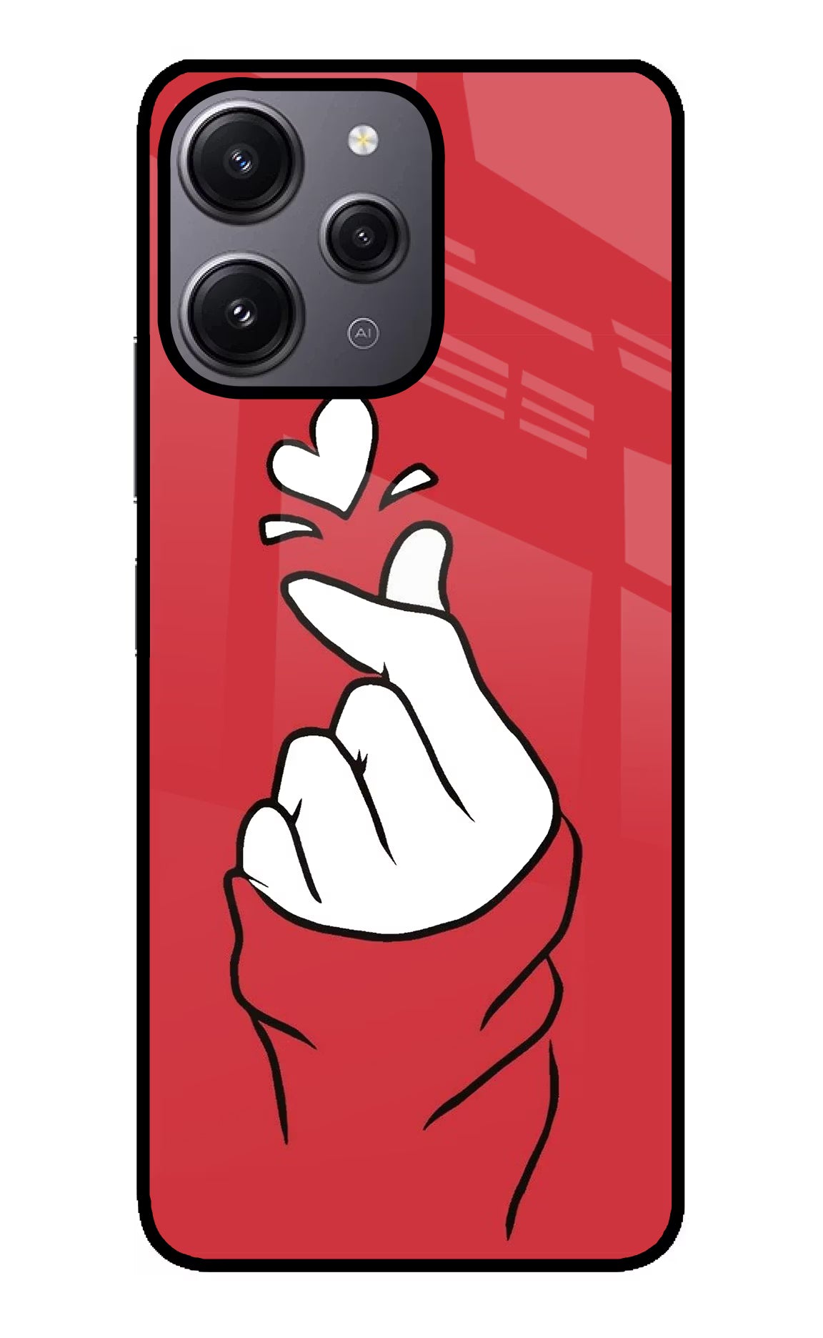 Korean Love Sign Redmi 12 4G Glass Case Back Cover by Casekaro
