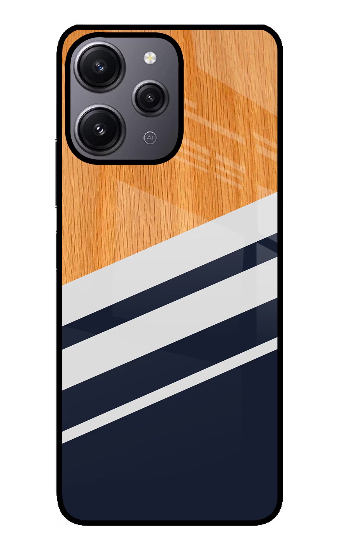 Blue and white wooden Redmi 12 4G Glass Case Back Cover by Casekaro
