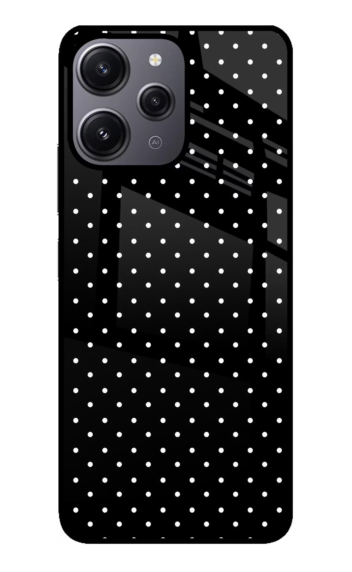 White Dots Redmi 12 4G Glass Case Back Cover by Casekaro