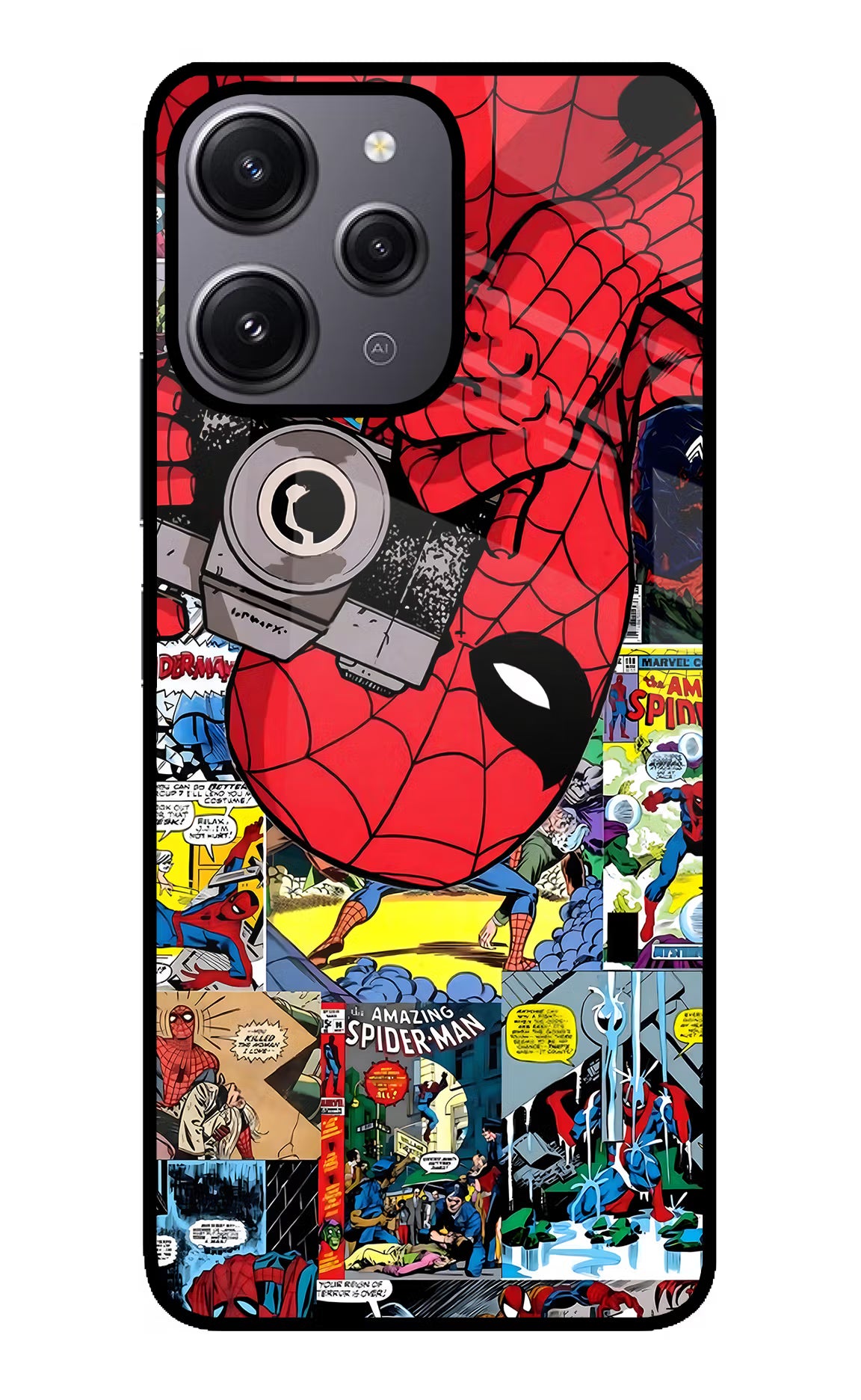 Spider Man Redmi 12 4G Glass Case - Spider Man Redmi 12 4G Glass Case Spider Man Redmi 12 4G Glass Case