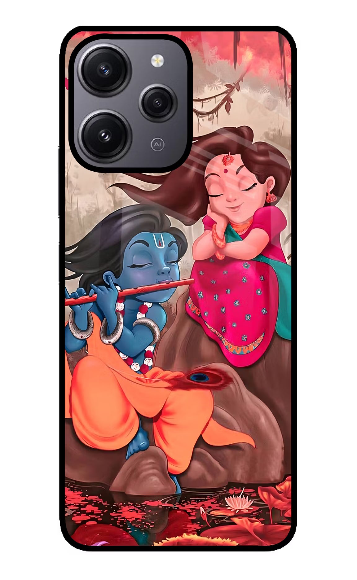 Radhe Krishna Redmi 12 4G Glass Case Back Cover by Casekaro