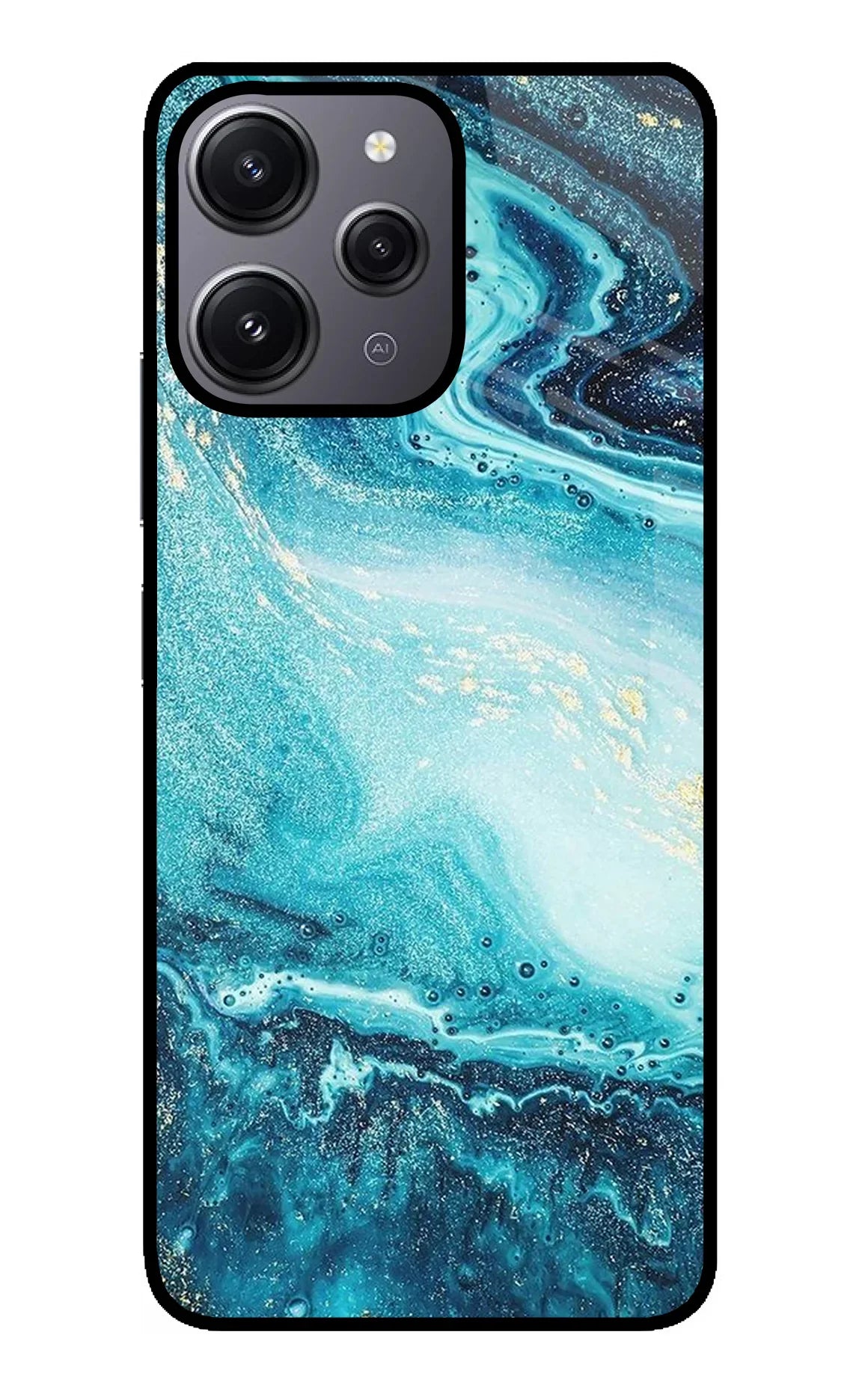 Blue Glitter Marble Redmi 12 4G Glass Case - Blue Glitter Marble Redmi 12 4G Glass Case Blue Glitter Marble Redmi 12 4G Glass Case