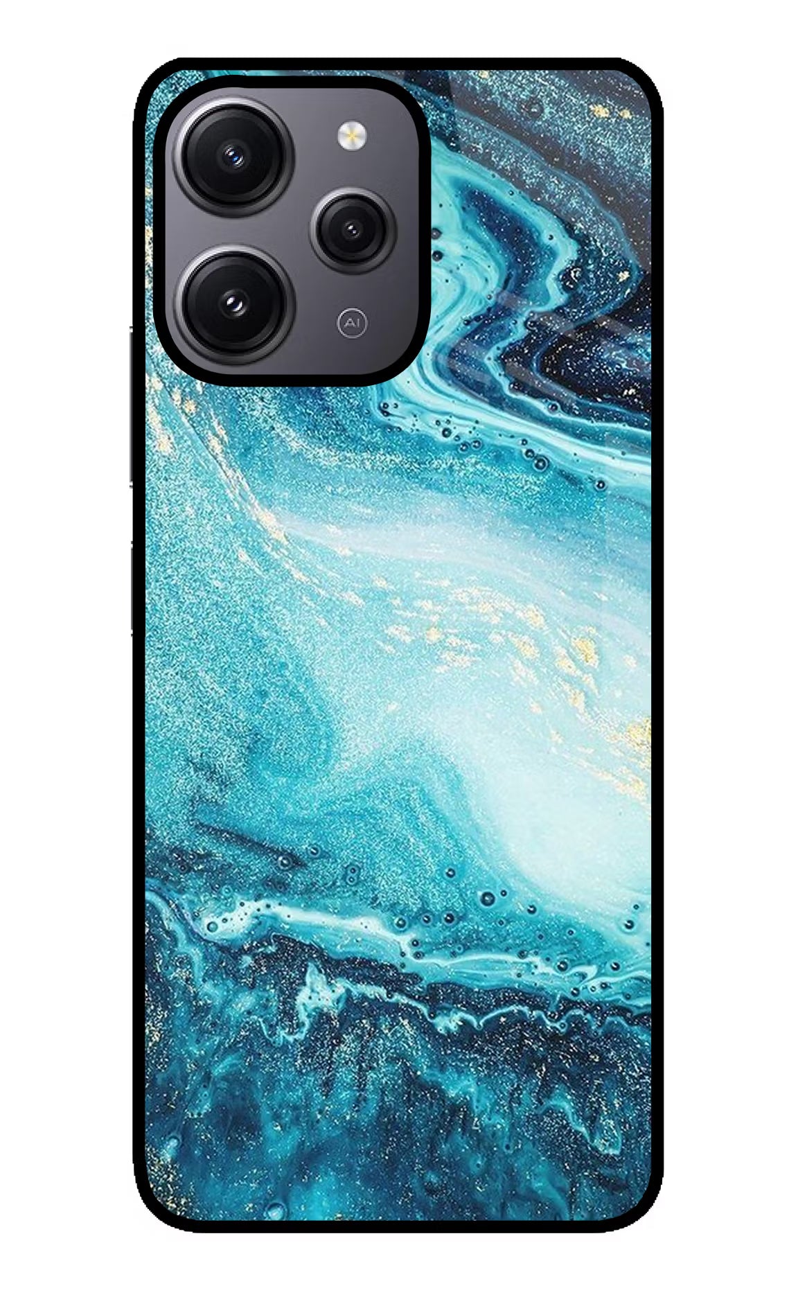 Blue Glitter Marble Redmi 12 4G Back Cover - Blue Glitter Marble Redmi 12 4G Glass Case Back Cover by Casekaro Blue Glitter Marble Redmi 12 4G Glass Case Back Cover by Casekaro