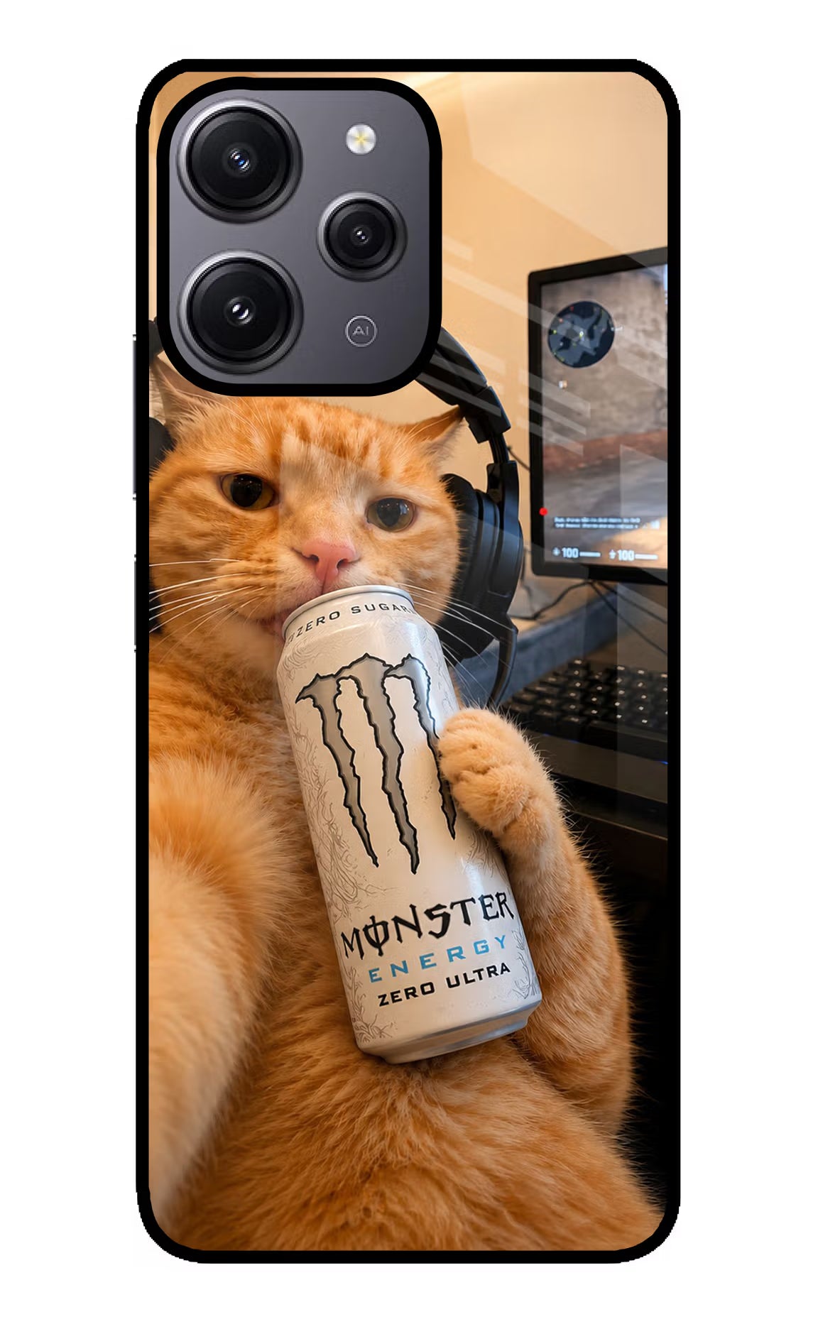 Gamer Cat Energy Redmi 12 4G Glass Case - Gamer Cat Energy Redmi 12 4G Glass Case Gamer Cat Energy Redmi 12 4G Glass Case