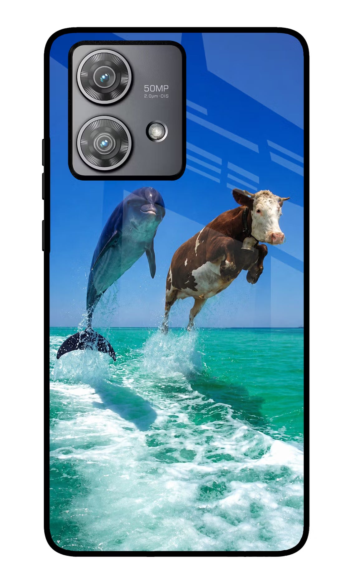 Dolphin vs Cow Moto Edge 40 Neo Glass Case - Dolphin vs Cow Moto Edge 40 Neo Glass Case Dolphin vs Cow Moto Edge 40 Neo Glass Case