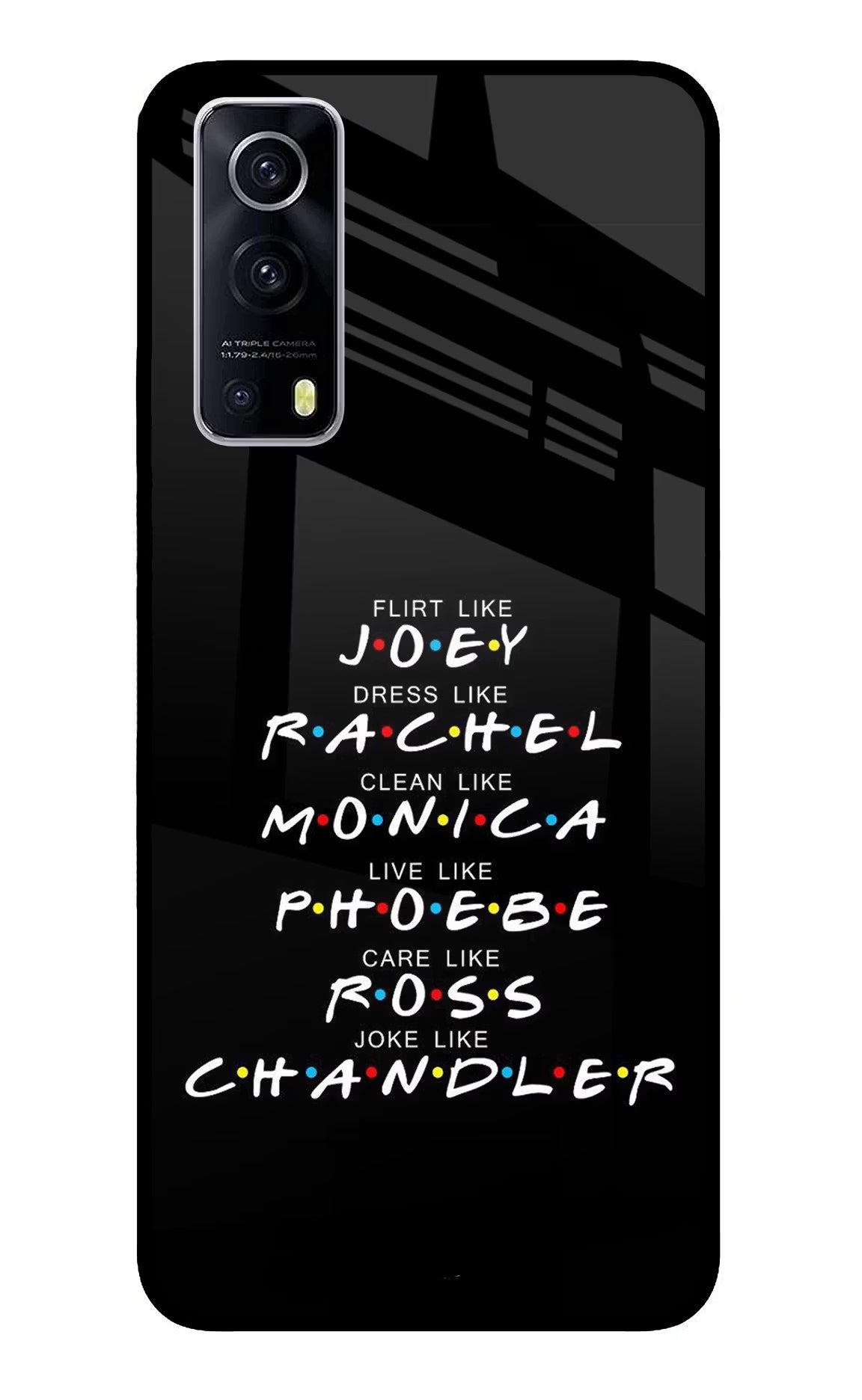 FRIENDS Character iQOO Z3 5G Back Cover - FRIENDS Character iQOO Z3 5G Glass Case Back Cover by Casekaro FRIENDS Character iQOO Z3 5G Glass Case Back Cover by Casekaro