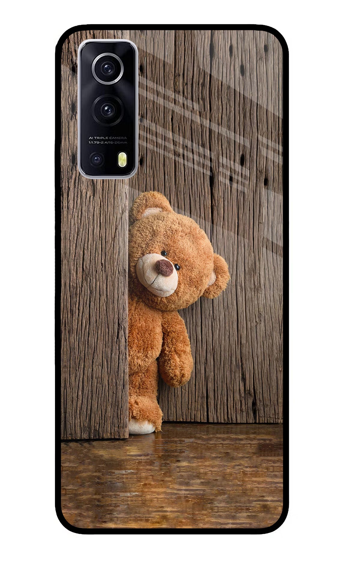 Teddy Wooden iQOO Z3 5G Back Cover - Teddy Wooden iQOO Z3 5G Glass Case Back Cover by Casekaro Teddy Wooden iQOO Z3 5G Glass Case Back Cover by Casekaro