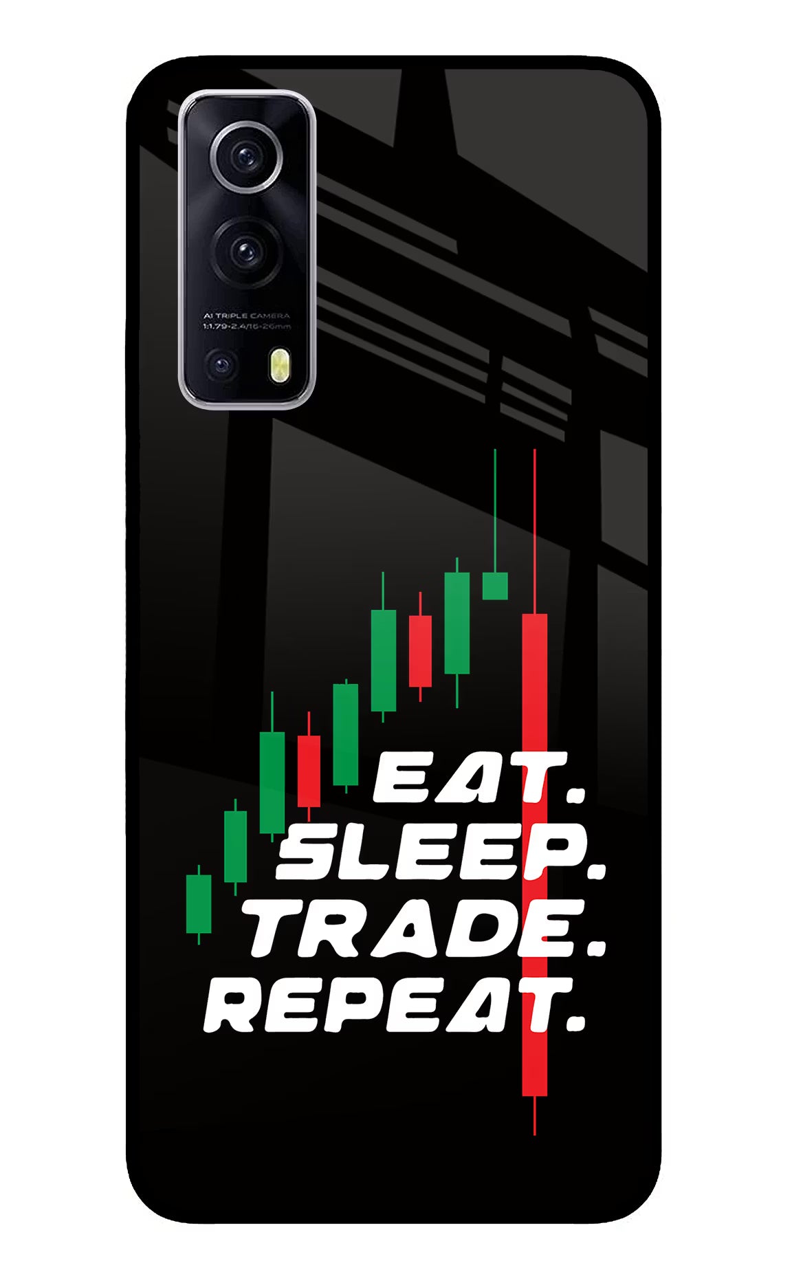 Eat Sleep Trade Repeat iQOO Z3 5G Back Cover - Eat Sleep Trade Repeat iQOO Z3 5G Glass Case Back Cover by Casekaro Eat Sleep Trade Repeat iQOO Z3 5G Glass Case Back Cover by Casekaro