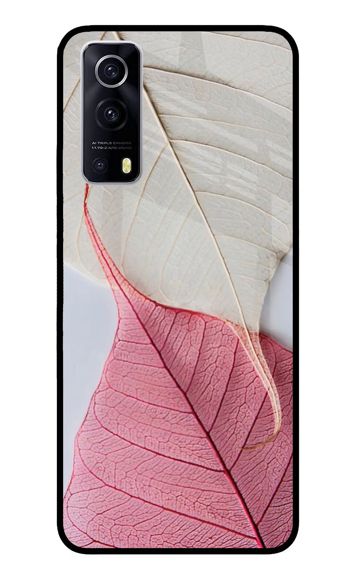 White Pink Leaf iQOO Z3 5G Back Cover - White Pink Leaf iQOO Z3 5G Glass Case Back Cover by Casekaro White Pink Leaf iQOO Z3 5G Glass Case Back Cover by Casekaro