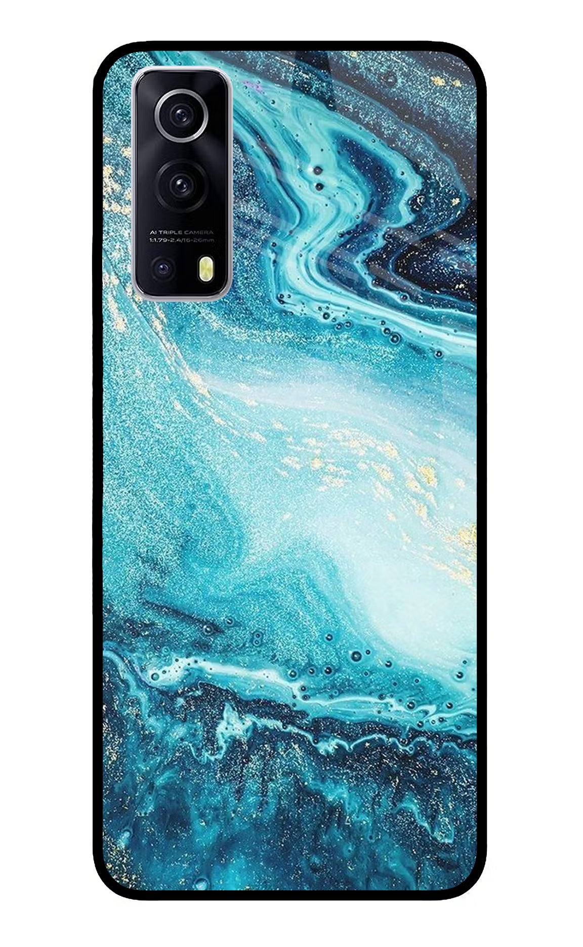 Blue Glitter Marble iQOO Z3 5G Glass Case - Blue Glitter Marble iQOO Z3 5G Glass Case Blue Glitter Marble iQOO Z3 5G Glass Case