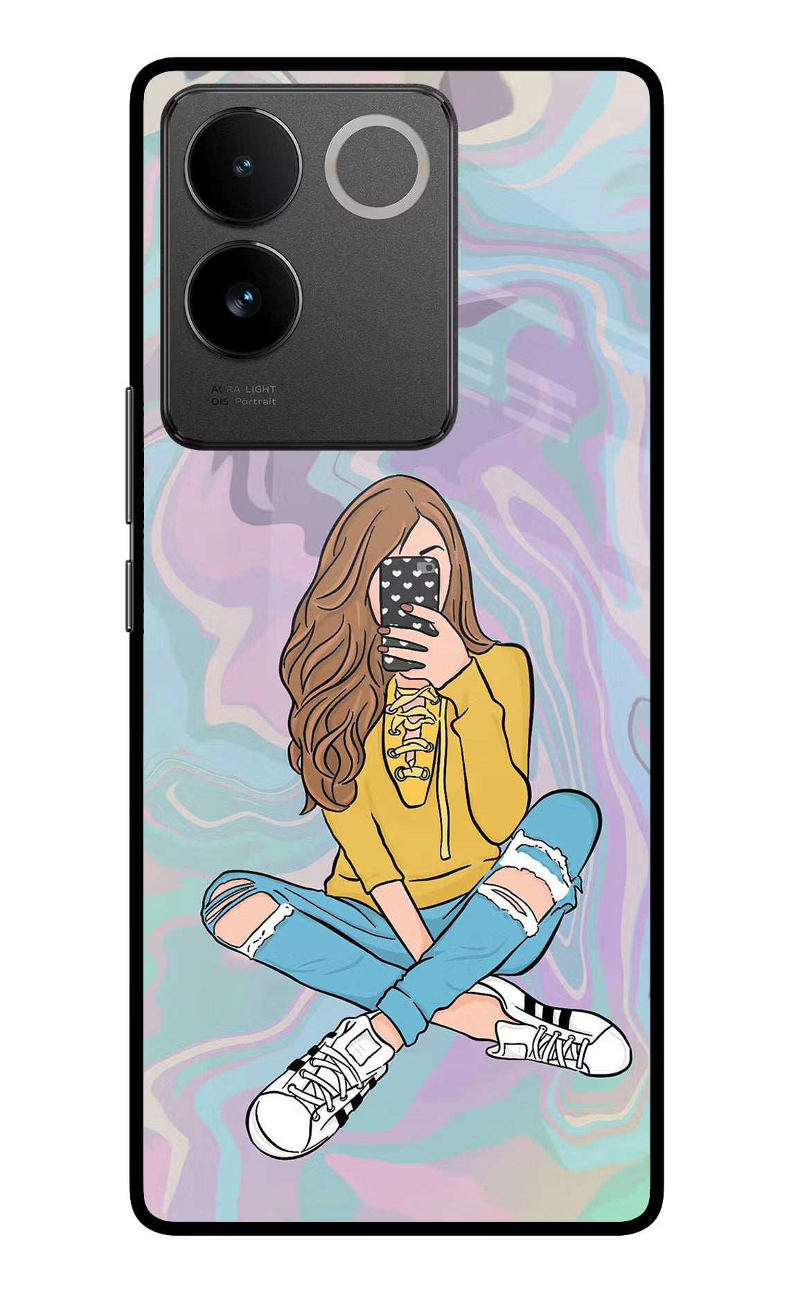 Selfie Girl Vivo T2 Pro 5G Glass Case - Selfie Girl Vivo T2 Pro 5G Glass Case Selfie Girl Vivo T2 Pro 5G Glass Case
