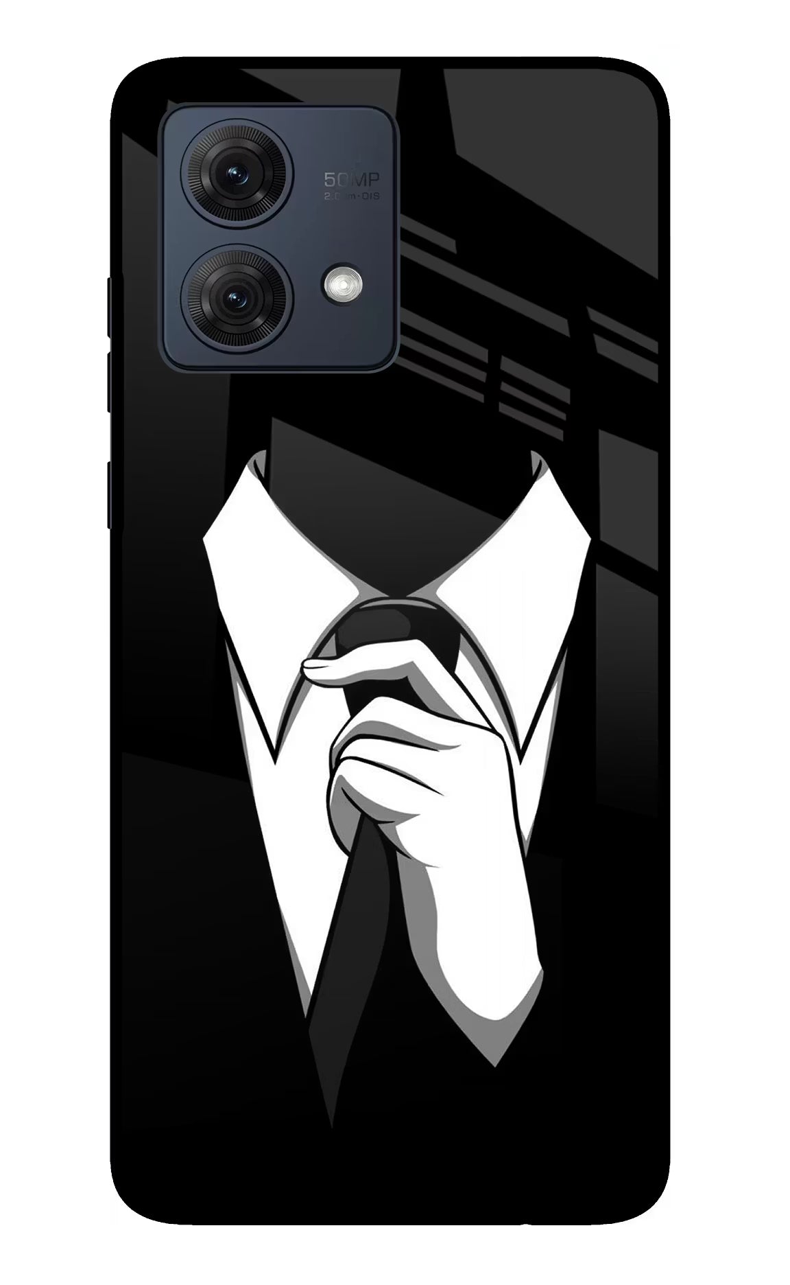 Black Tie Moto G54 5G Glass Case Back Cover by Casekaro