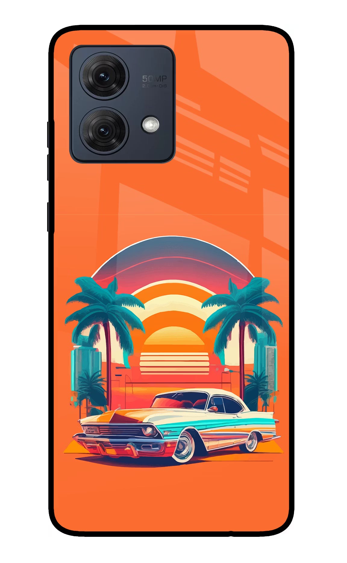 Palm Drive 80s Moto G54 5G Glass Case Back Cover by Casekaro