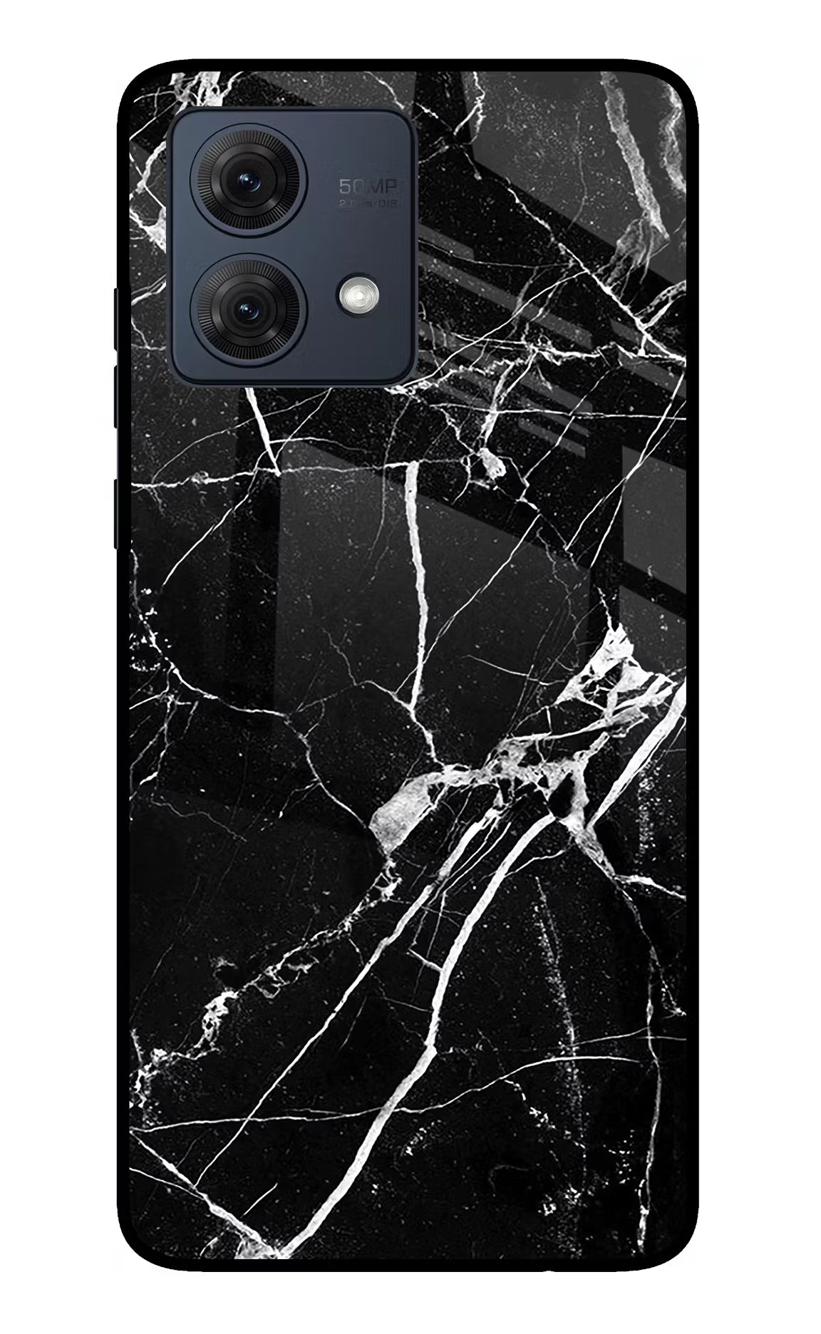 Black Marble Pattern Moto G84 5G Glass Case Back Cover by Casekaro