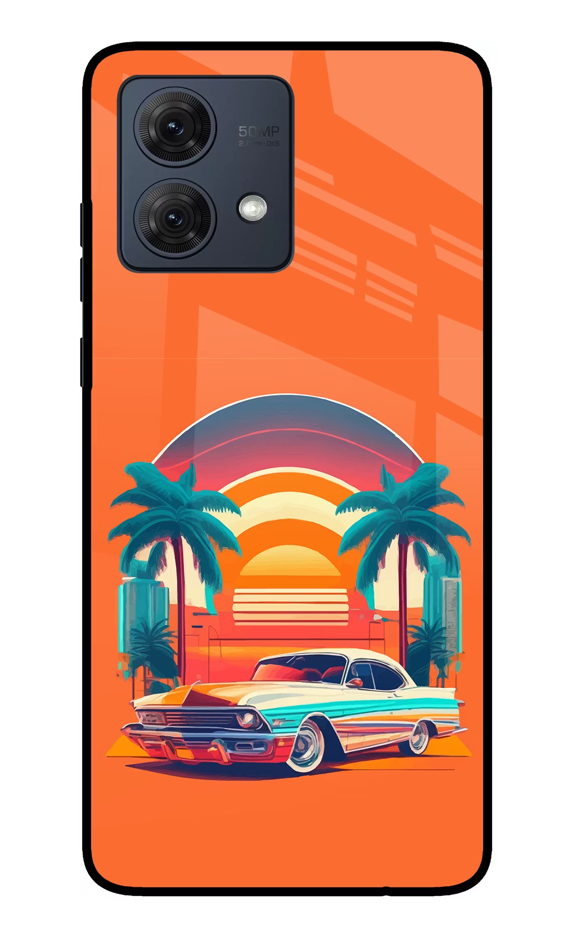Palm Drive 80s Moto G84 5G Back Cover - Palm Drive 80s Moto G84 5G Glass Case Back Cover by Casekaro Palm Drive 80s Moto G84 5G Glass Case Back Cover by Casekaro