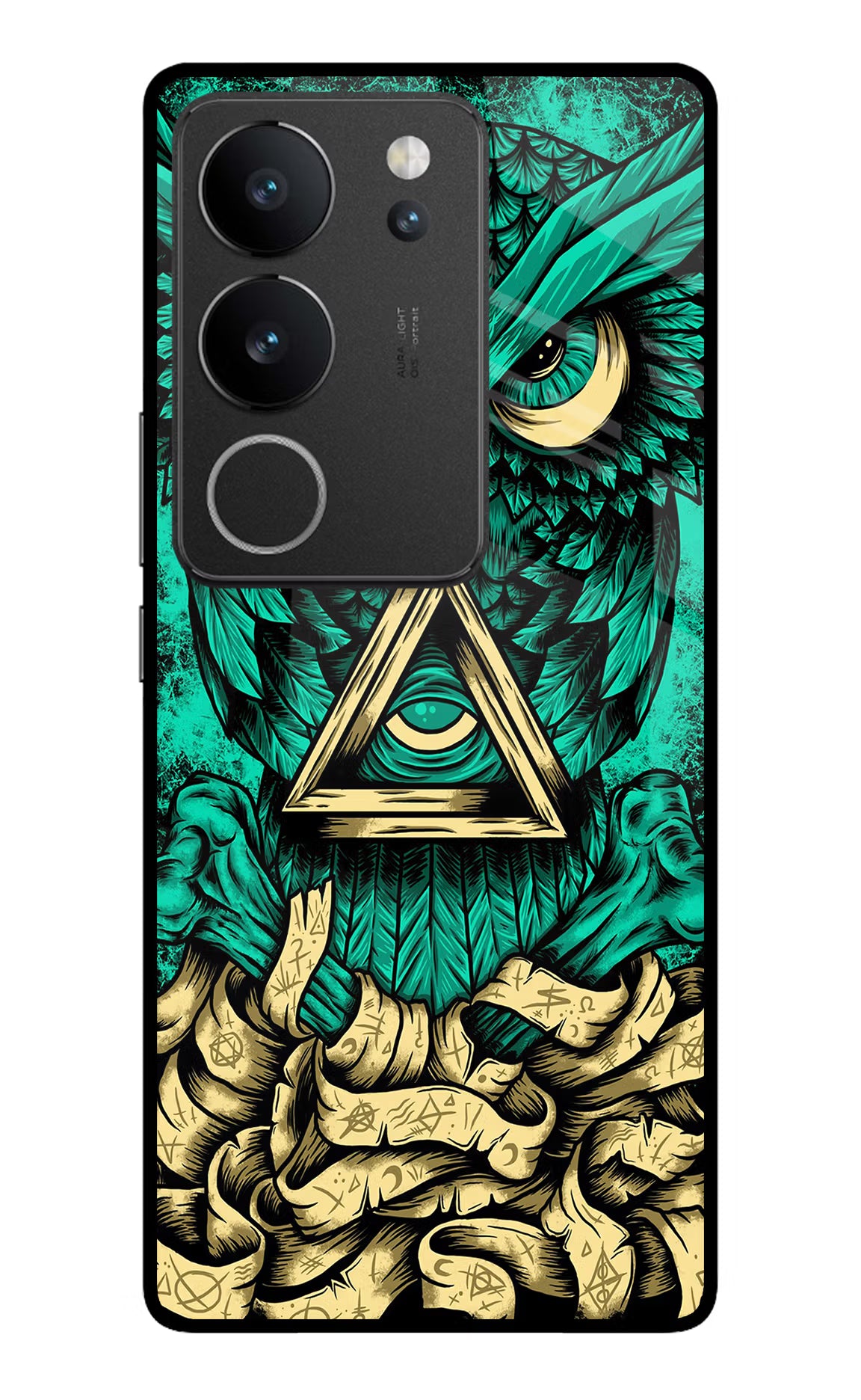 Green Owl Vivo V29/V29 Pro Glass Case - Green Owl Vivo V29/V29 Pro Glass Case Green Owl Vivo V29/V29 Pro Glass Case