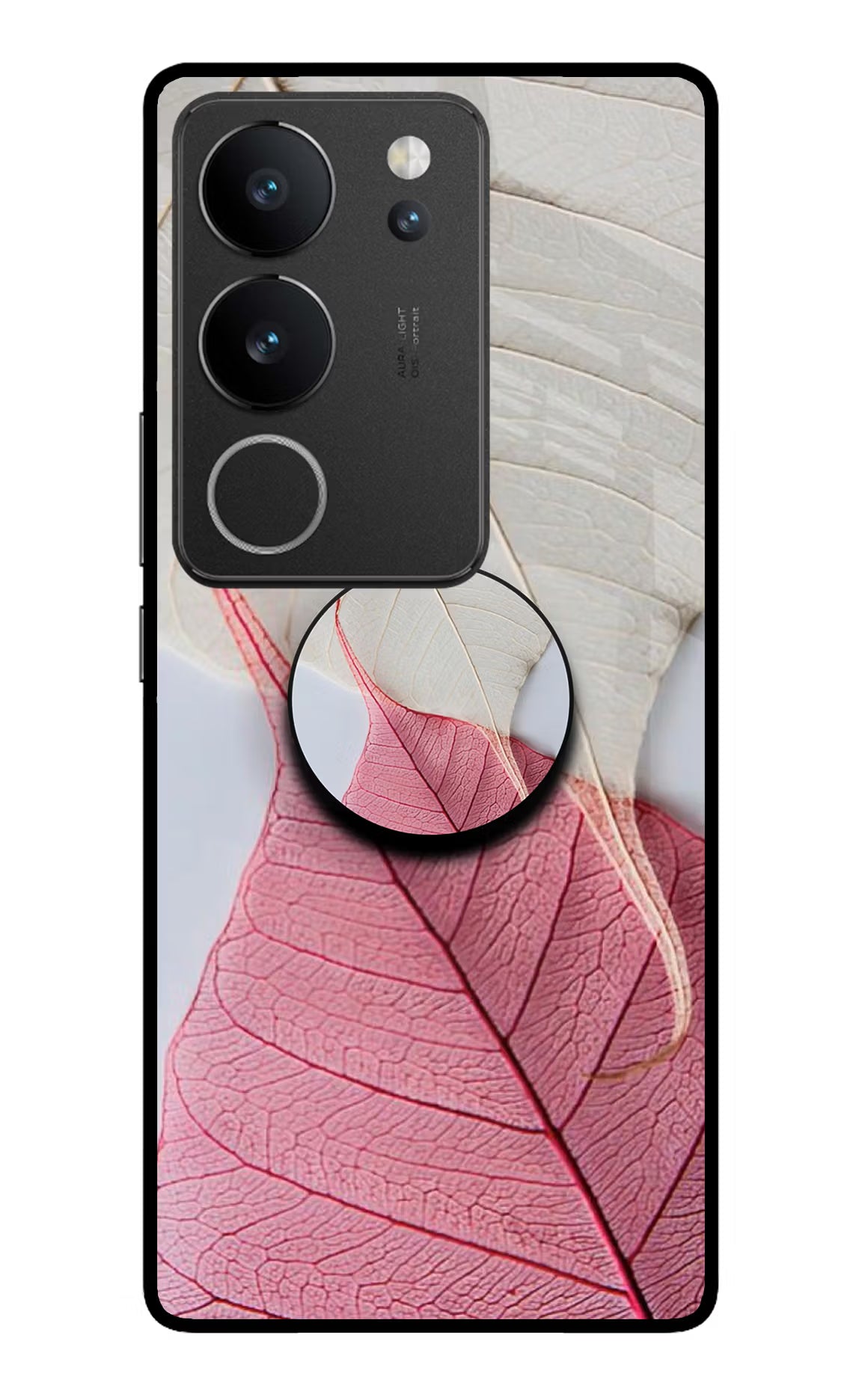 White Pink Leaf Vivo V29/V29 Pro Glass Case - White Pink Leaf Vivo V29/V29 Pro Glass Case White Pink Leaf Vivo V29/V29 Pro Glass Case
