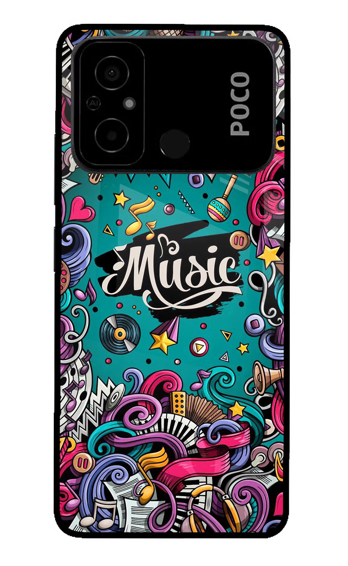 Music Graffiti Poco C55 Glass Case - Music Graffiti Poco C55 Glass Case Music Graffiti Poco C55 Glass Case