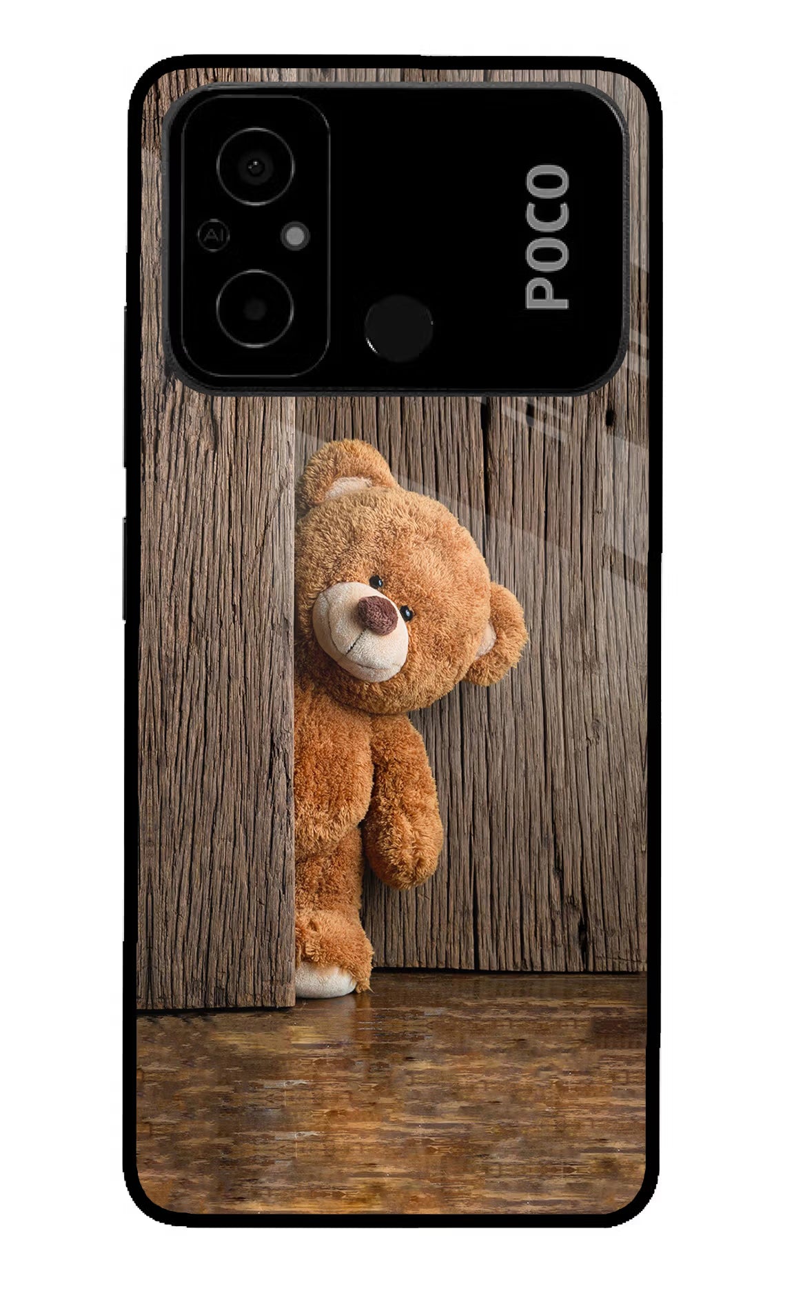 Teddy Wooden Poco C55 Glass Case - Teddy Wooden Poco C55 Glass Case Teddy Wooden Poco C55 Glass Case