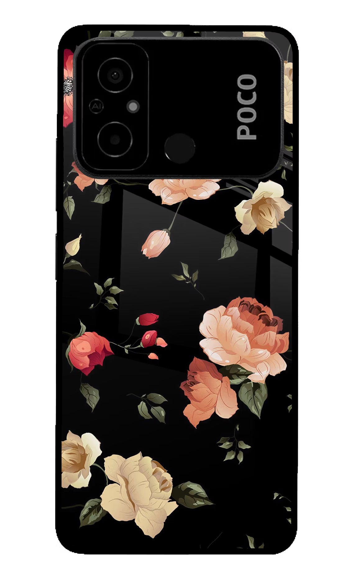 Flowers Poco C55 Glass Case - Flowers Poco C55 Glass Case Flowers Poco C55 Glass Case
