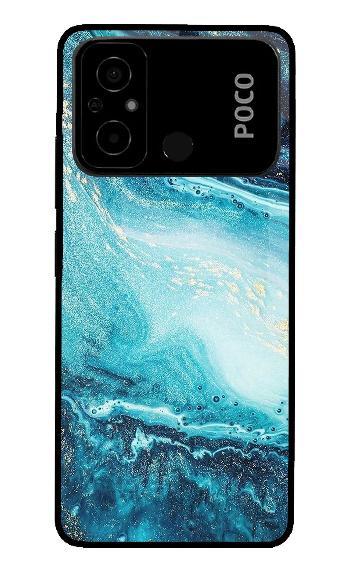 Blue Glitter Marble Poco C55 Glass Case - Blue Glitter Marble Poco C55 Glass Case Blue Glitter Marble Poco C55 Glass Case