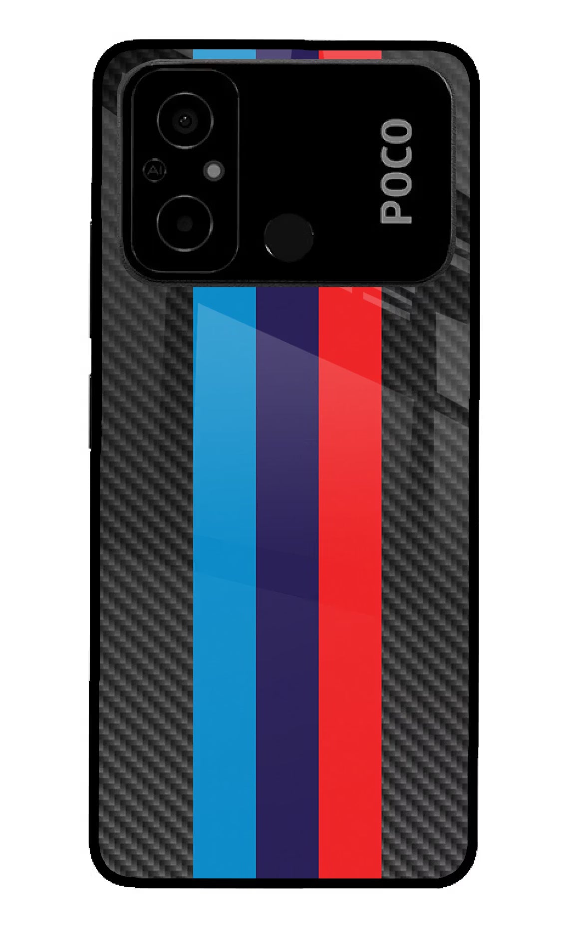BMW Stripes Pattern Poco C55 Glass Case - BMW Stripes Pattern Poco C55 Glass Case BMW Stripes Pattern Poco C55 Glass Case