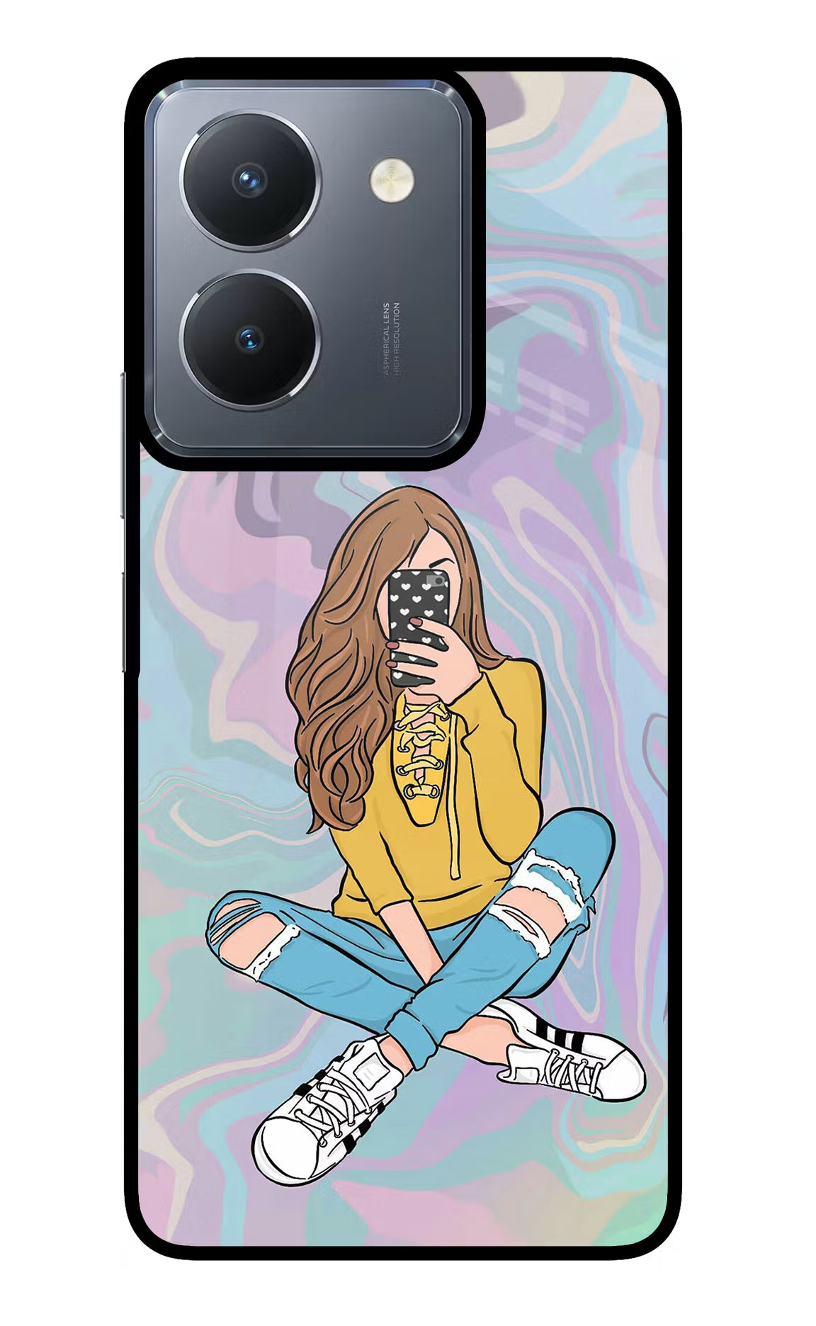 Selfie Girl Vivo Y36 Glass Case - Selfie Girl Vivo Y36 Glass Case Selfie Girl Vivo Y36 Glass Case