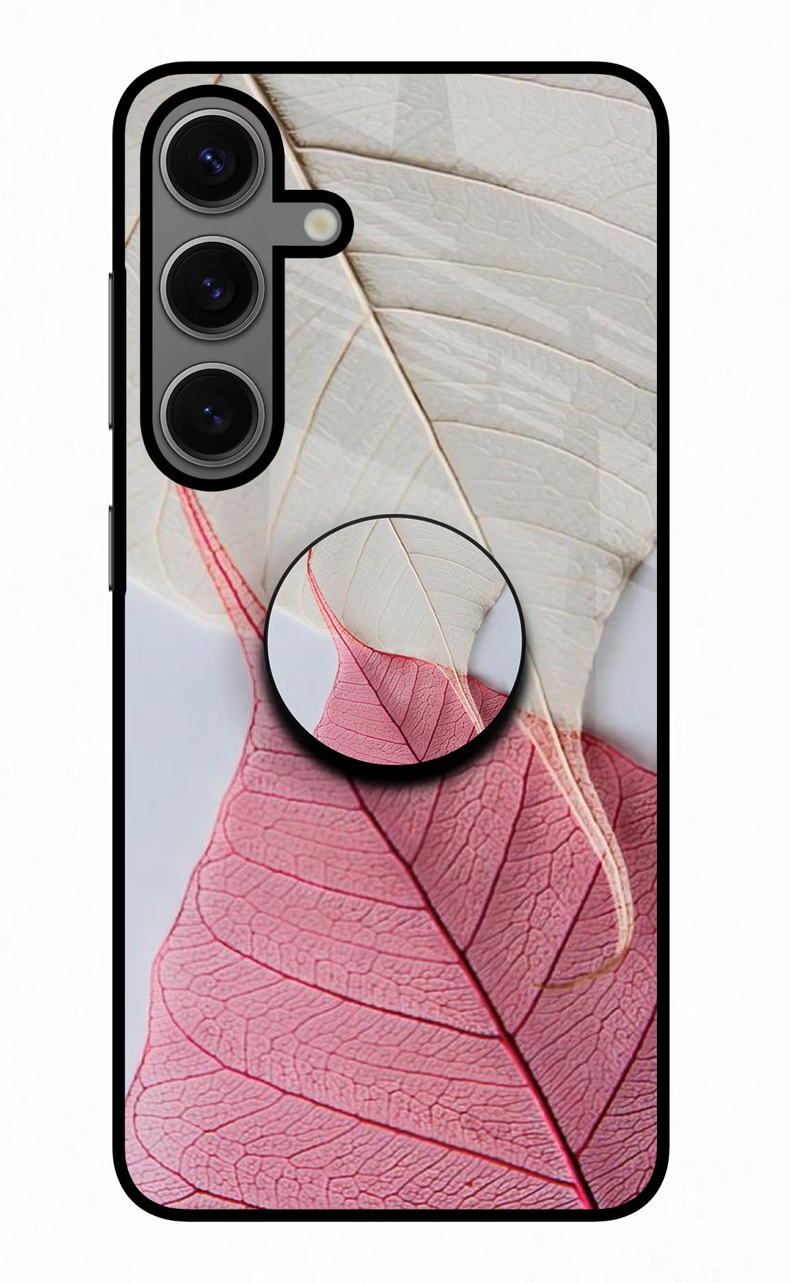 White Pink Leaf Samsung S24 Plus Glass Case - White Pink Leaf Samsung S24 Plus Glass Case White Pink Leaf Samsung S24 Plus Glass Case