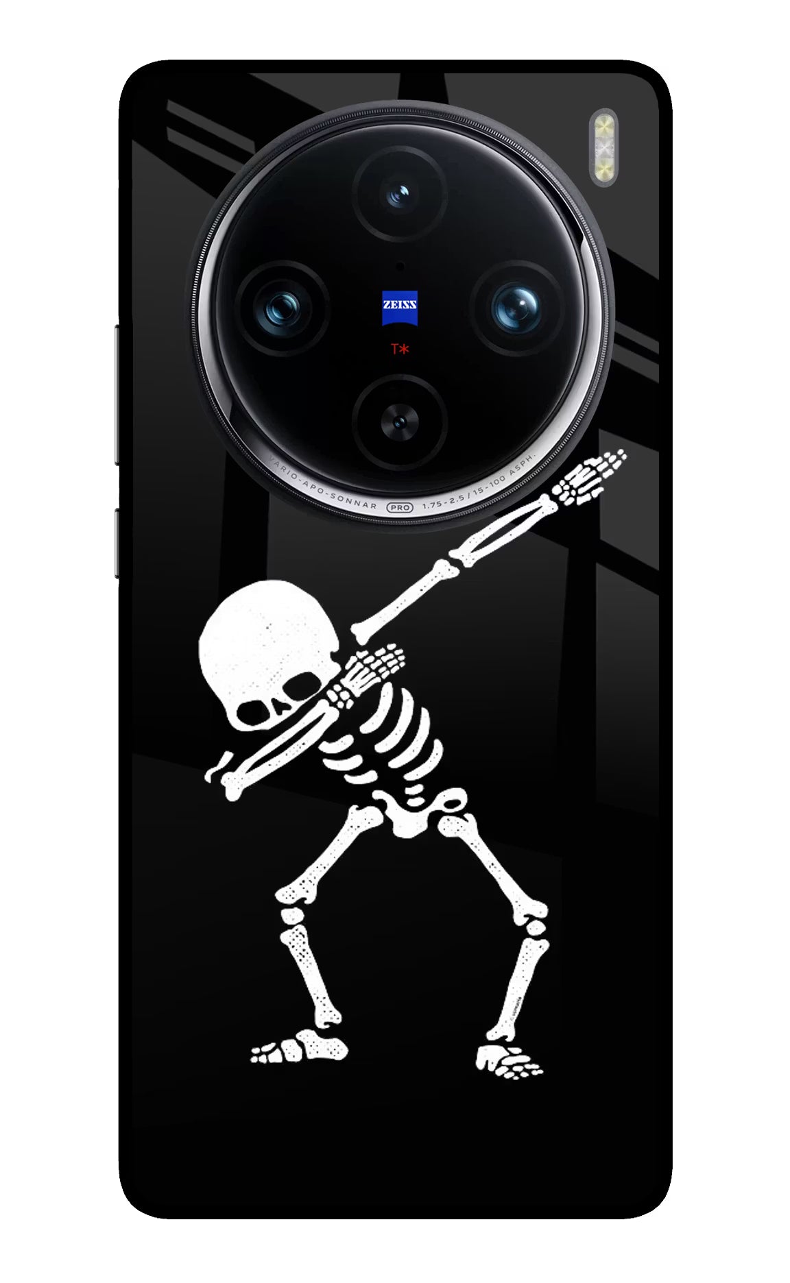 Dabbing Skeleton Art Vivo X100 Pro Glass Case Back Cover by Casekaro