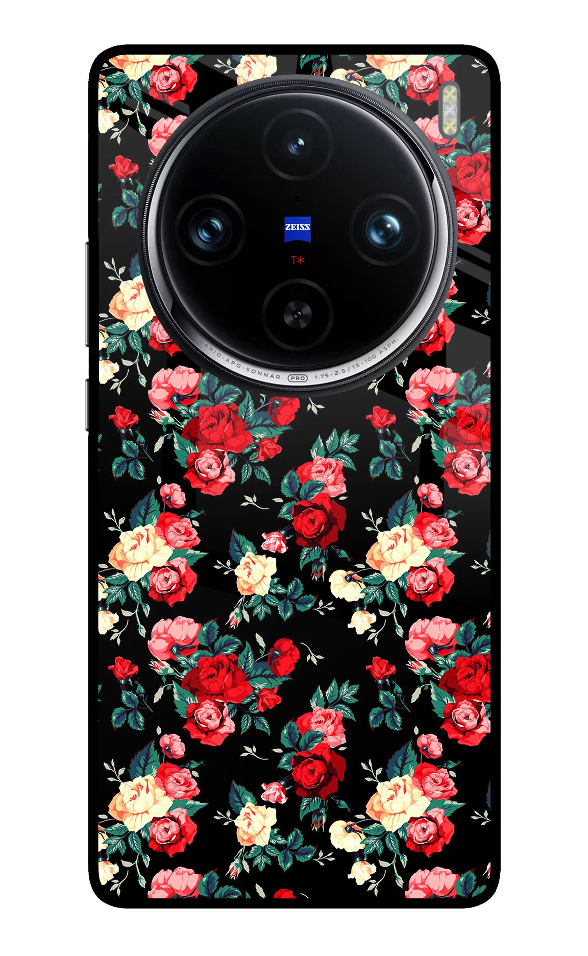 Rose Pattern Vivo X100 Pro Glass Case Back Cover by Casekaro