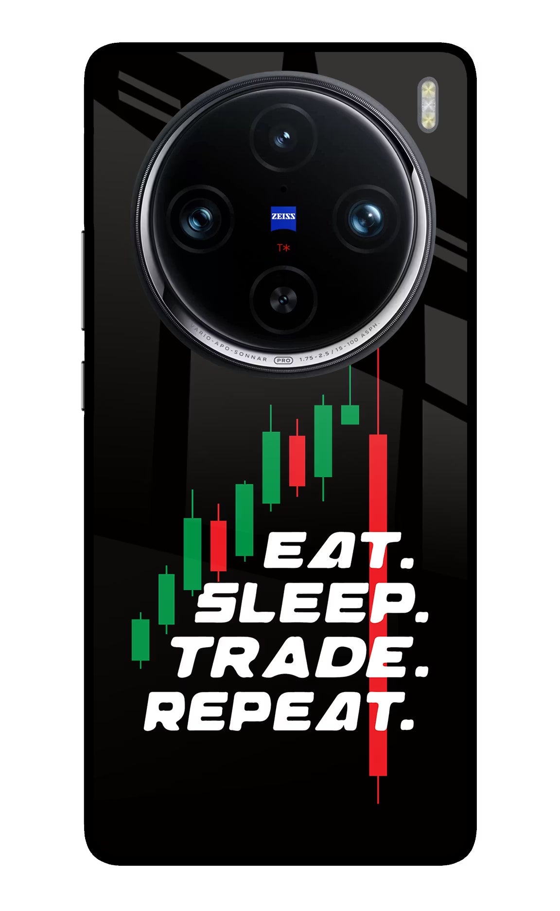 Eat Sleep Trade Repeat Vivo X100 Pro Back Cover - Eat Sleep Trade Repeat Vivo X100 Pro Glass Case Back Cover by Casekaro Eat Sleep Trade Repeat Vivo X100 Pro Glass Case Back Cover by Casekaro