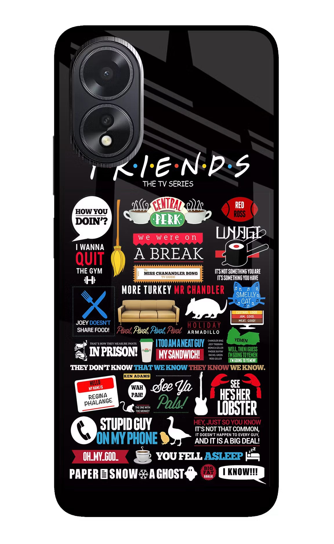 FRIENDS Oppo A18/Oppo A38 Back Cover - FRIENDS Oppo A18/Oppo A38 Glass Case Back Cover by Casekaro FRIENDS Oppo A18/Oppo A38 Glass Case Back Cover by Casekaro