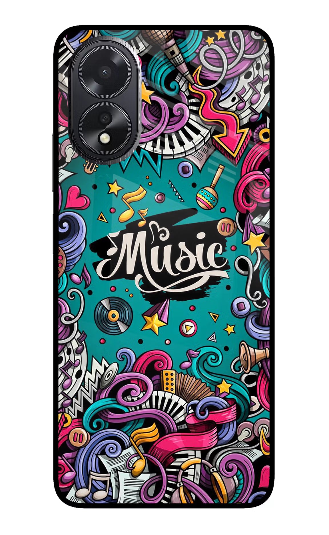 Music Graffiti Oppo A18/Oppo A38 Glass Case - Music Graffiti Oppo A18/Oppo A38 Glass Case Music Graffiti Oppo A18/Oppo A38 Glass Case