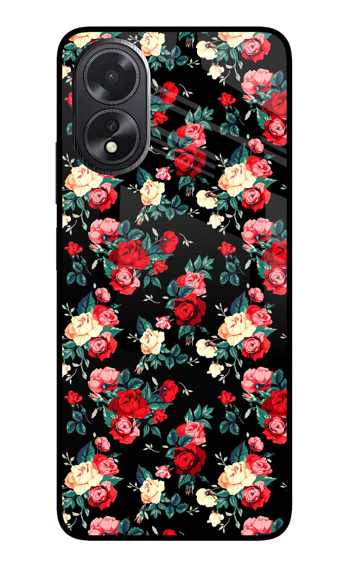 Rose Pattern Oppo A18/Oppo A38 Back Cover - Rose Pattern Oppo A18/Oppo A38 Glass Case Back Cover by Casekaro Rose Pattern Oppo A18/Oppo A38 Glass Case Back Cover by Casekaro
