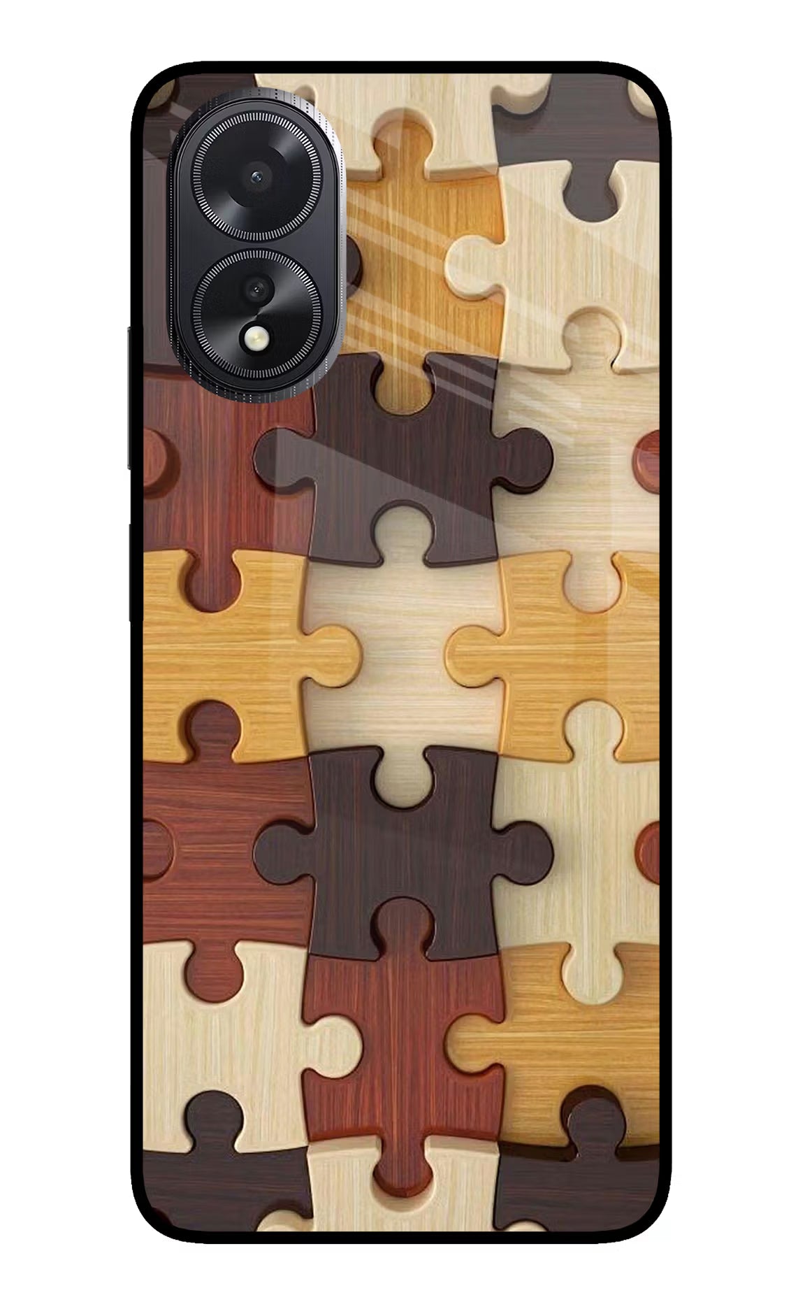 Wooden Puzzle Oppo A18/Oppo A38 Back Cover - Wooden Puzzle Oppo A18/Oppo A38 Glass Case Back Cover by Casekaro Wooden Puzzle Oppo A18/Oppo A38 Glass Case Back Cover by Casekaro